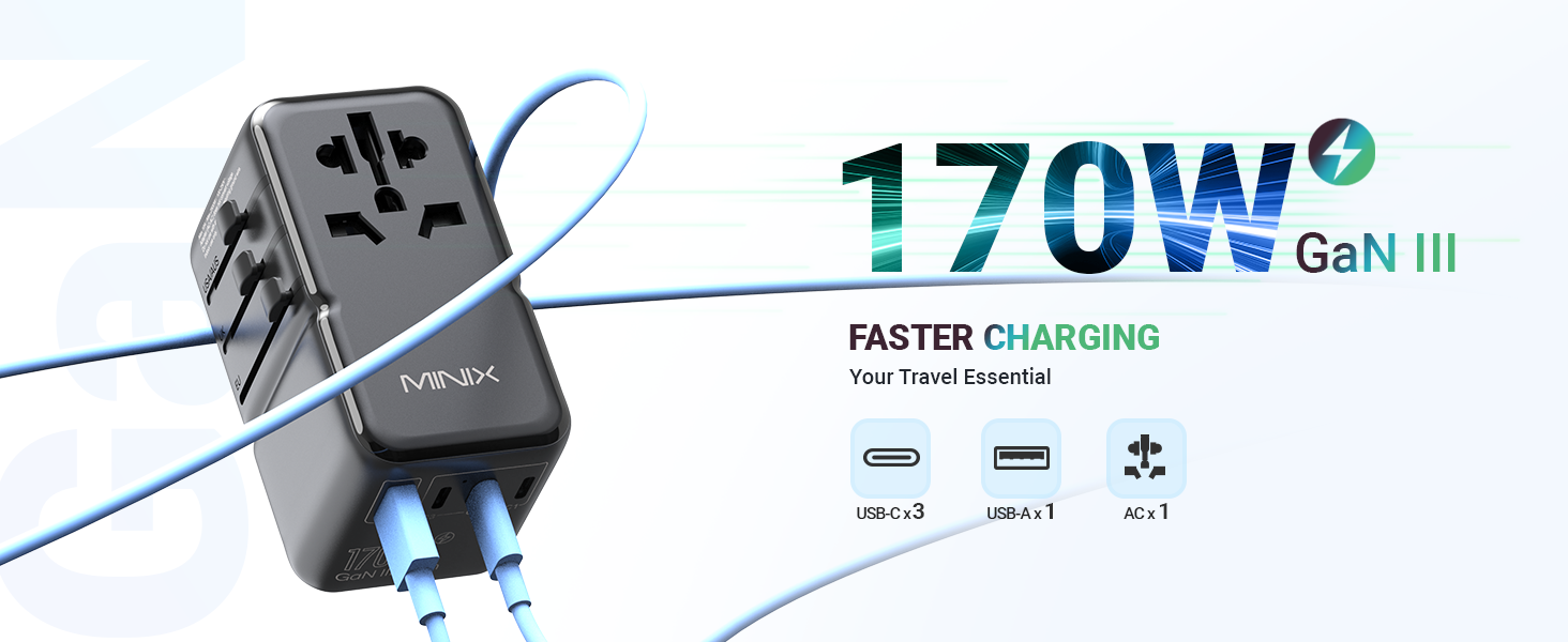 Amazon.com: MINIX 170W Universal Travel Adapter GaN III Travel