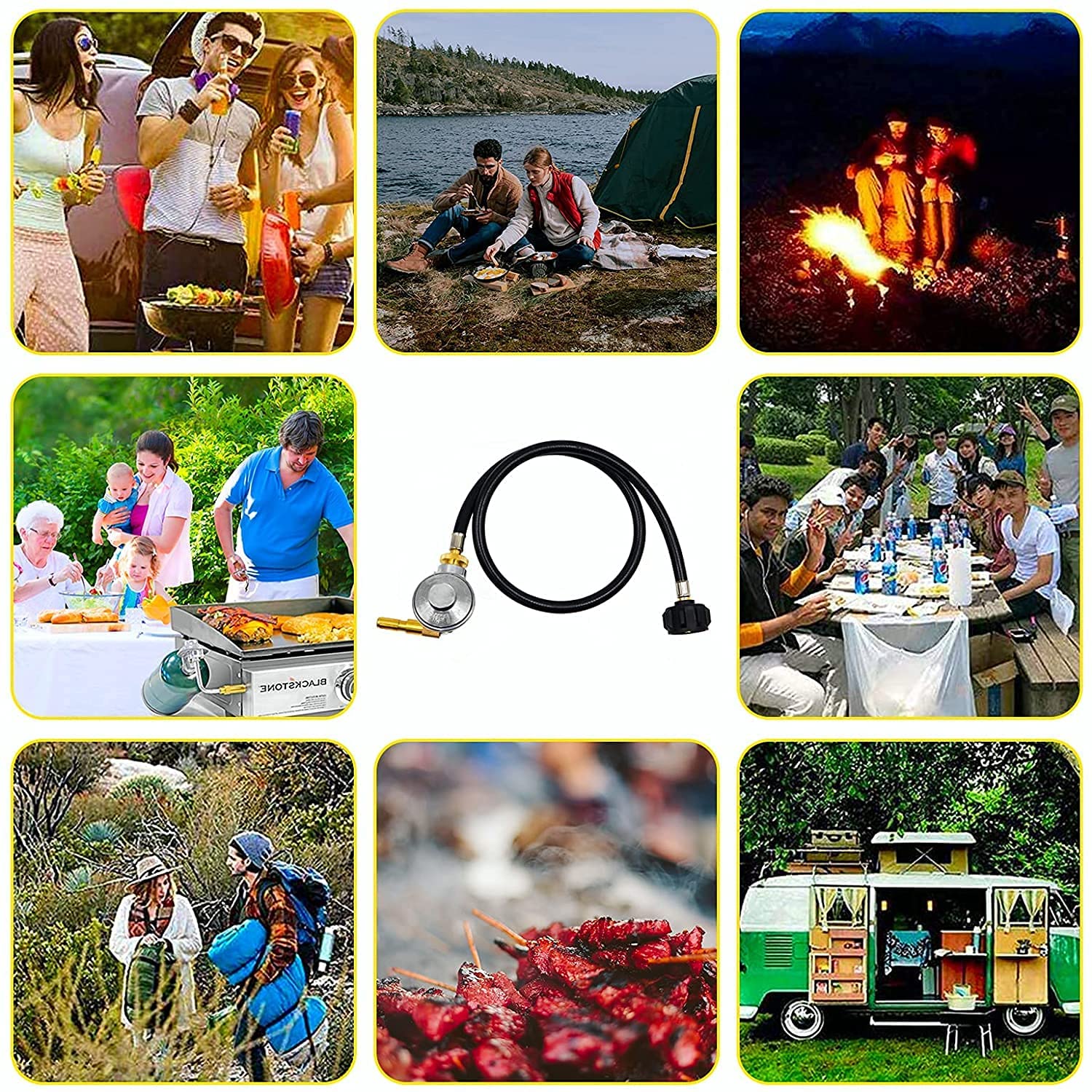 3 FT Propane Adapter Hose with Regulator,1 lb to 20 lb Converter Gas