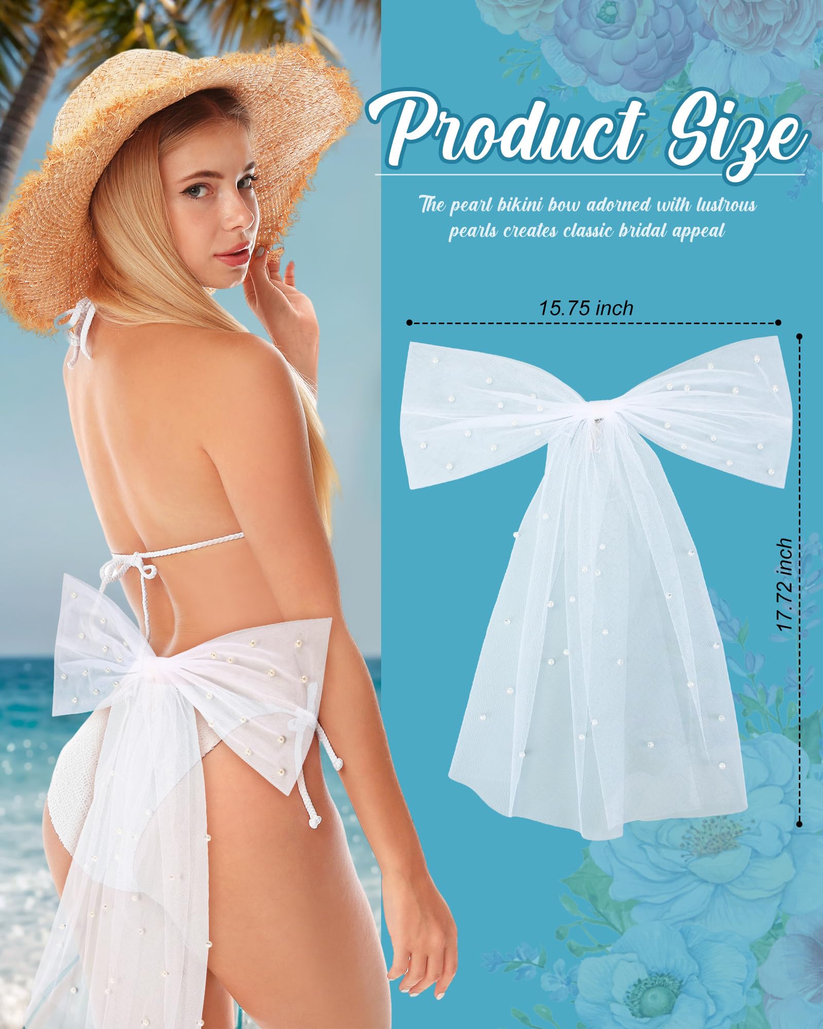 Suncalla Bachelorette Party Pearl Bikini Bow White Tulle, Bride Gift Bride Bathing Suit Accessory Summer Swimsuit Outfit Decorations for Bridesmaid Shower Favors Engagement Beach Pool Party