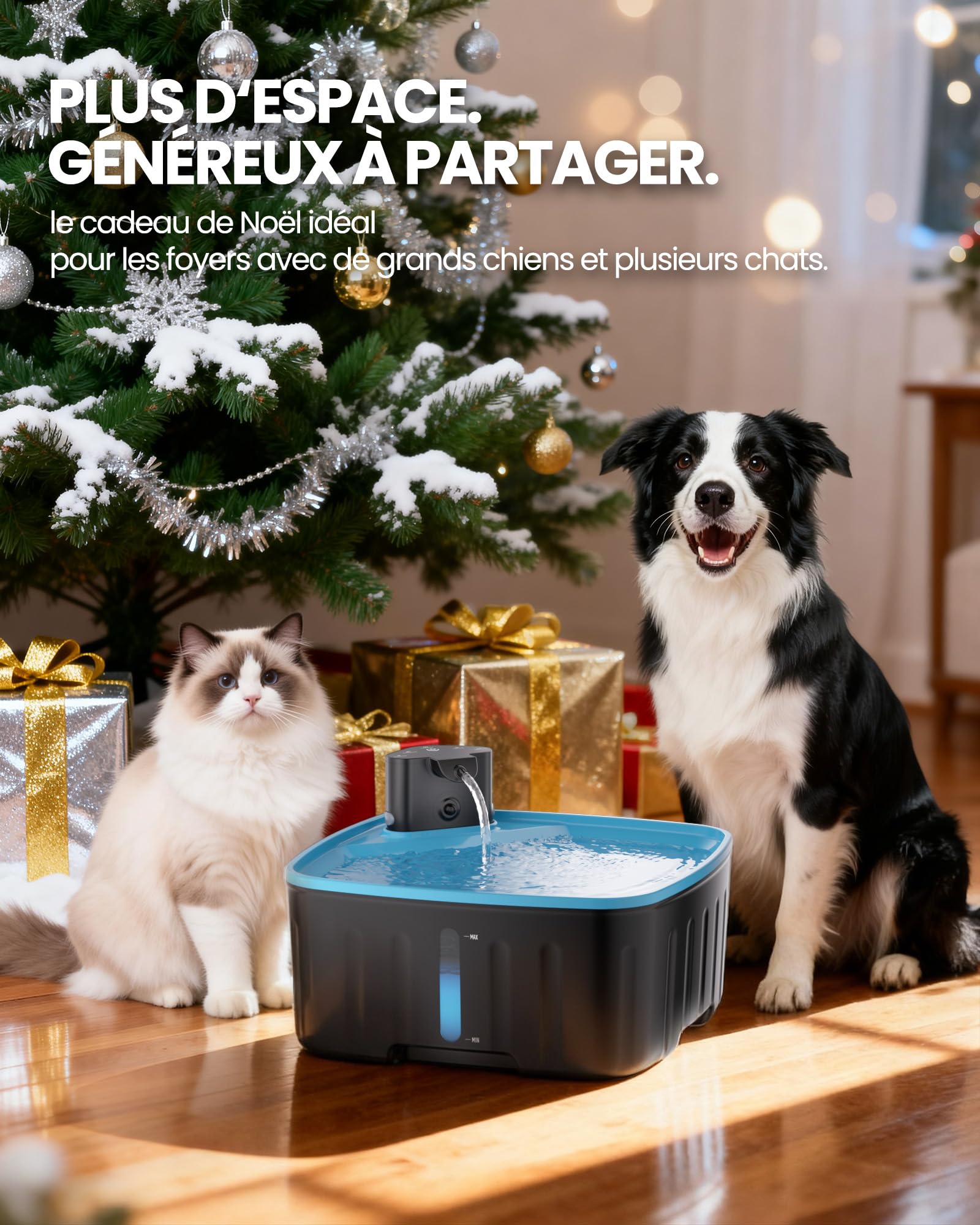 Kittyspout Fontaine a Eau pour Chien sans Fil, 8L Fontaine Chat/Grand Chien avec Détecteur de Mouvement, Fontaine pour Chiens avec Batterie 4000mAh (Cyan)