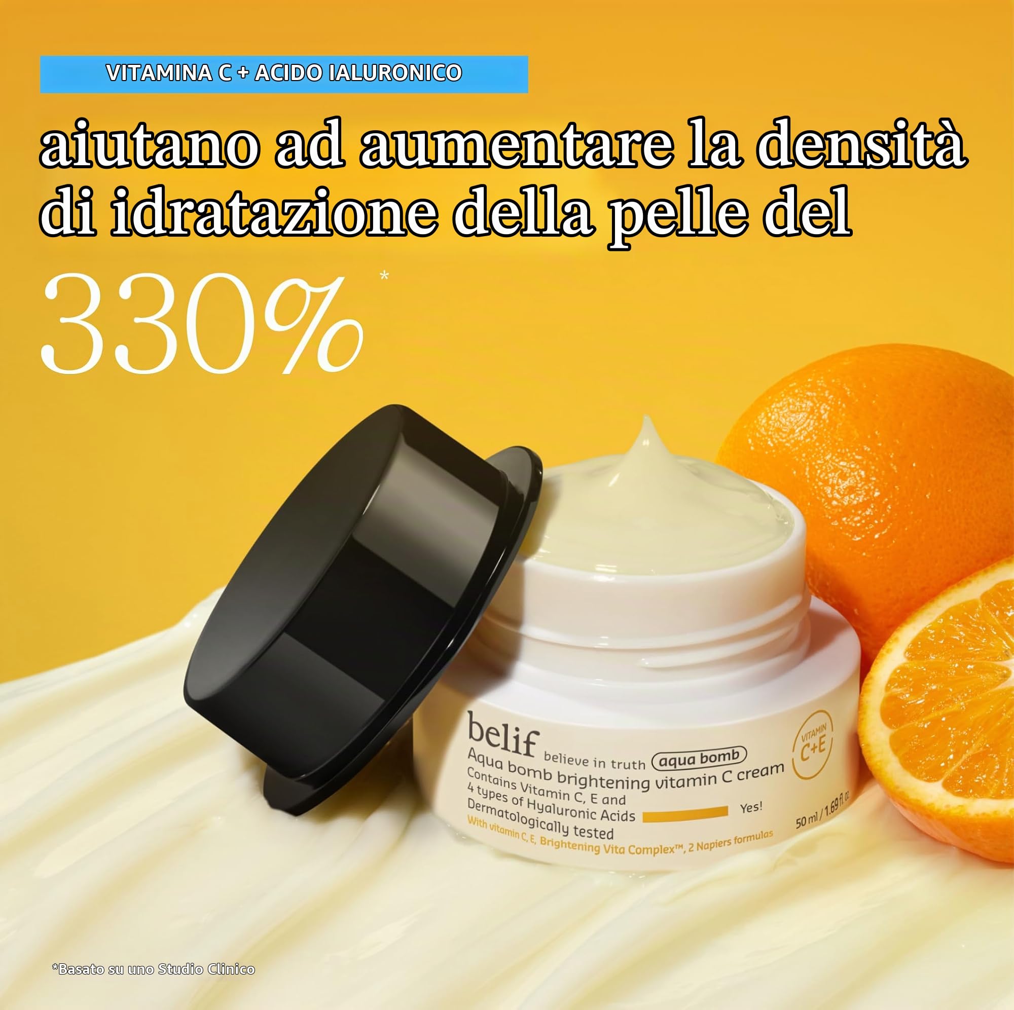 Belif Aqua Bomb Brightening Vitamin C Cream 50ml, Crema Idratante Illuminante, Acido Ialuronico Vitamina C+E, Vegano Crema Viso, Pelle Tutta, Crema da Giorno, Cura della Pelle, Cura del Viso, Coreani