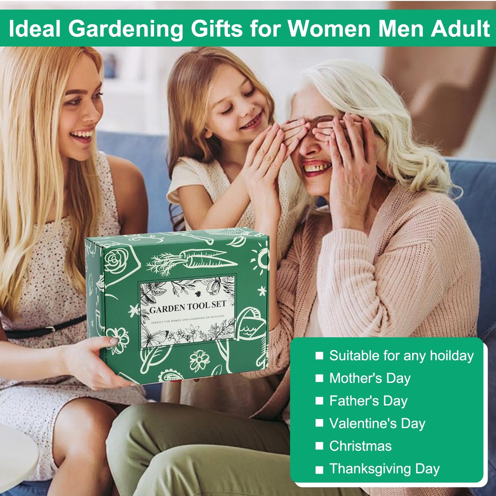Juego de herramientas de jardinería, 12 piezas de herramientas de mano de jardín resistentes, regalos para mujeres adultas jardineras, juego de suministros de jardinería con bolsa organizadora de