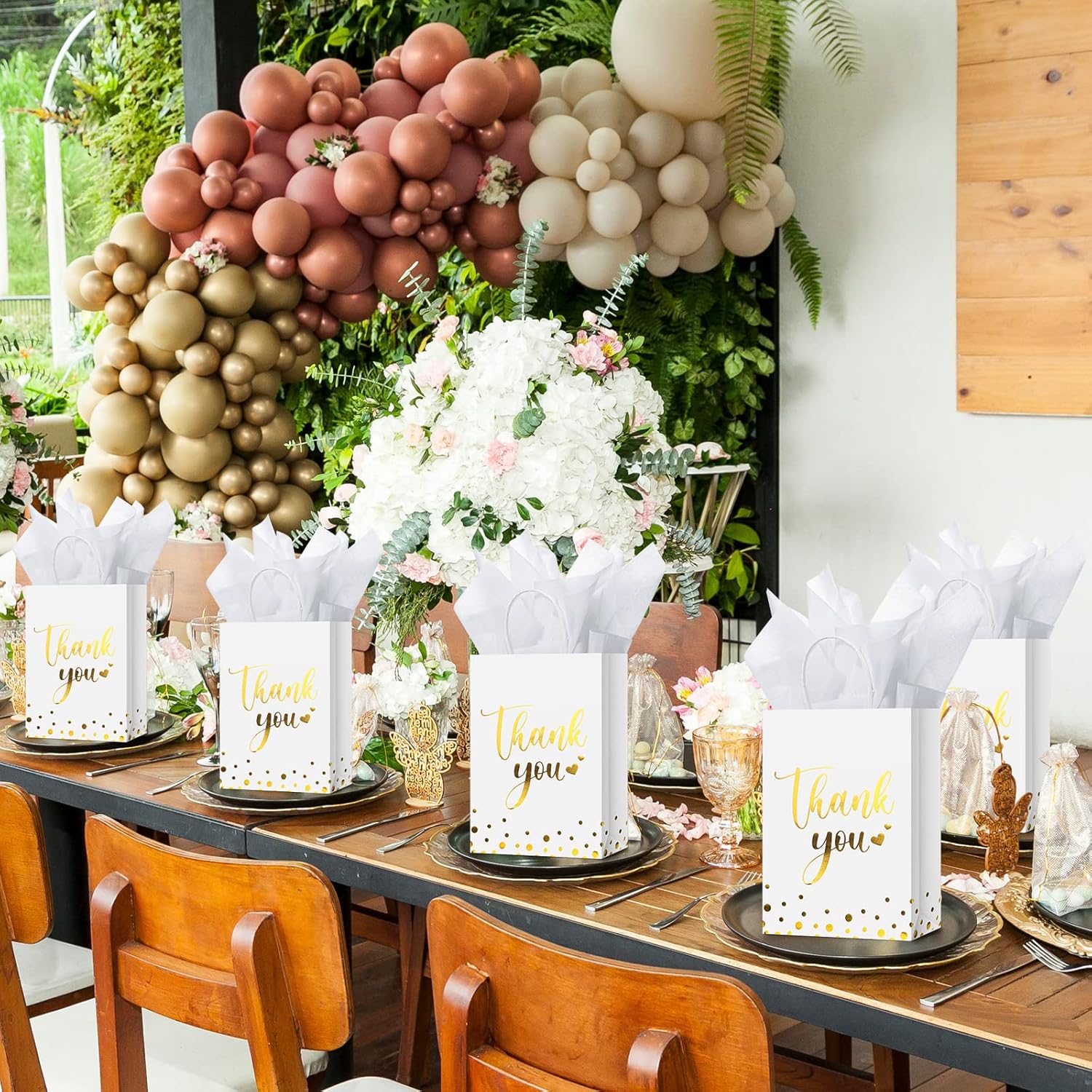 Tinlade 30 Pcs Thank You Gift Bags with Tissue Paper Gold Thank You Wedding Bags with Handle for Graduation Business Shopping Wedding Shower Party Favors(White) - Image 4