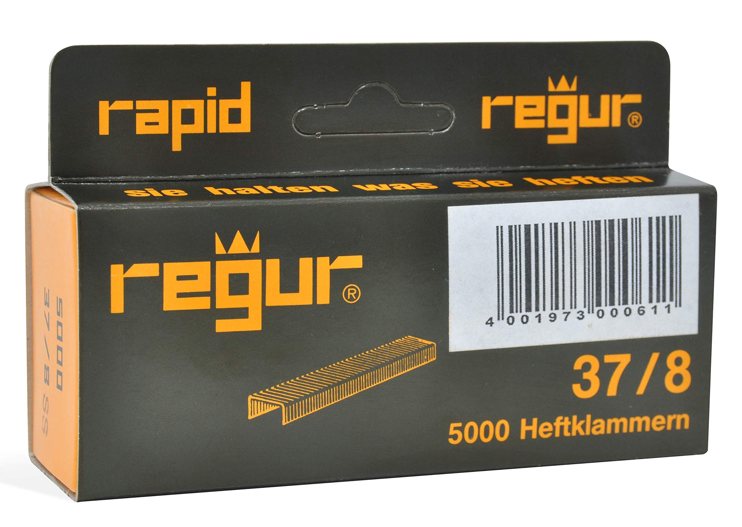 REGUR Typ 37 V2A Feindraht-Klammern - 5.000 Stück in der Länge 37/8 mm – Edelstahl-Heftklammern zum Befestigen von Stoffen, Leder, Textilien sowie zum Basteln und Dekorieren
