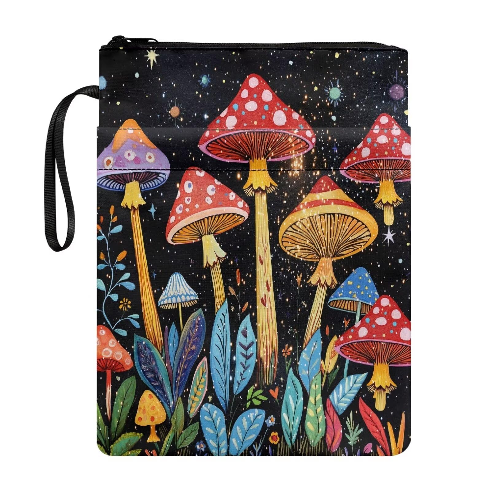 Mushroom Print Book Sleeve Protector Covers for Paperbacks Washable Fabric Book Sleeves with Zipper Closure Front Pockets, 22x29 cm — image 1