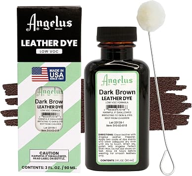 Angelus Leather Dye - Flexible Leather Dye for Shoes, Boots, Bags, Crafts, Furniture, More 3oz Dark Brown