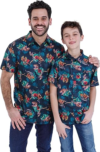 Miniatura 3 de Jurassic World Jurassic Park T-Rex - Camisa hawaiana con botones para niños pequeños y adultos