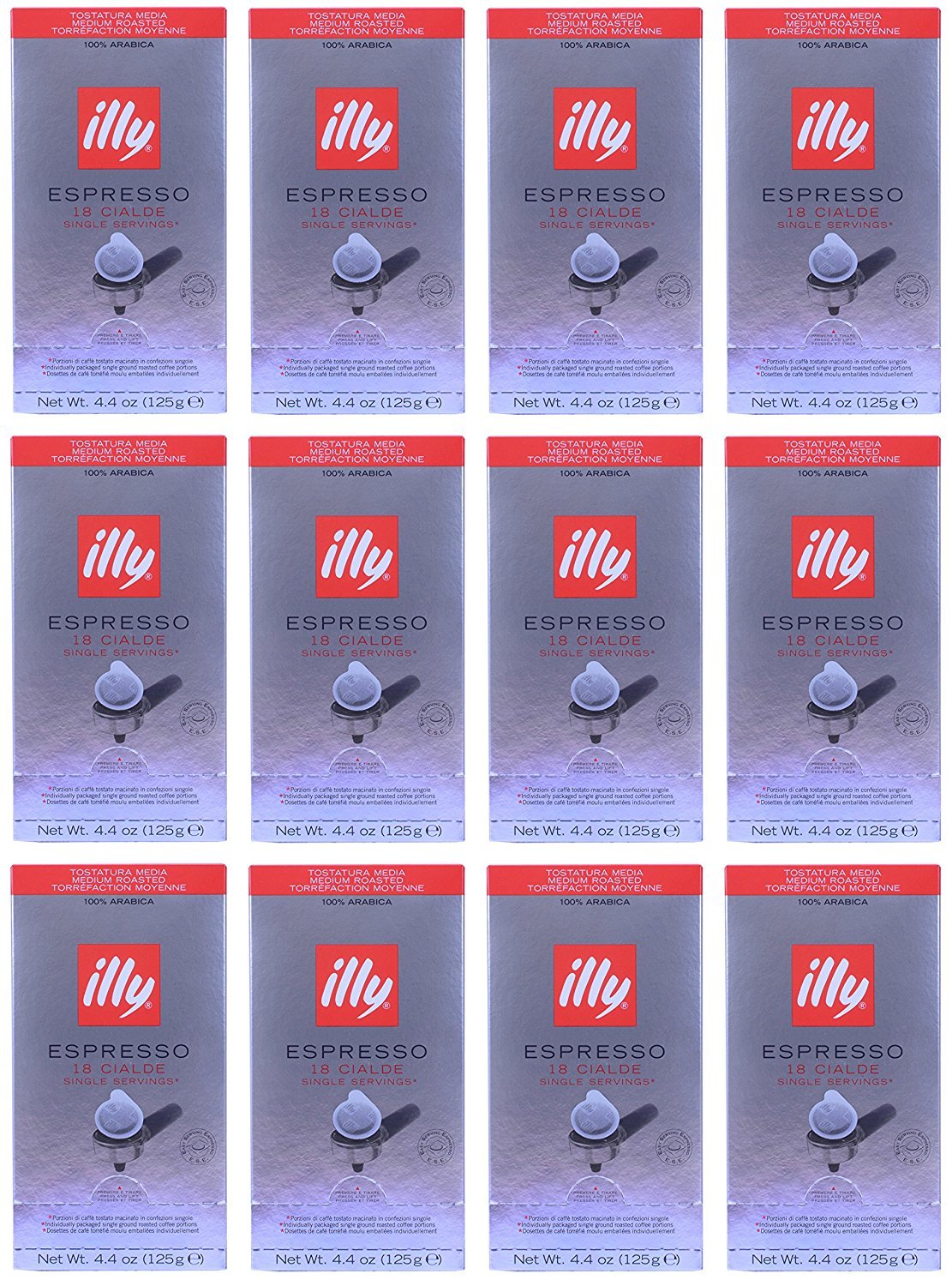 illy Caffe Coffee Espresso (Medium Roast, Red Band), 18-Count E.S.E. Pods (Case Pack of 12, 216 Total Ct.)