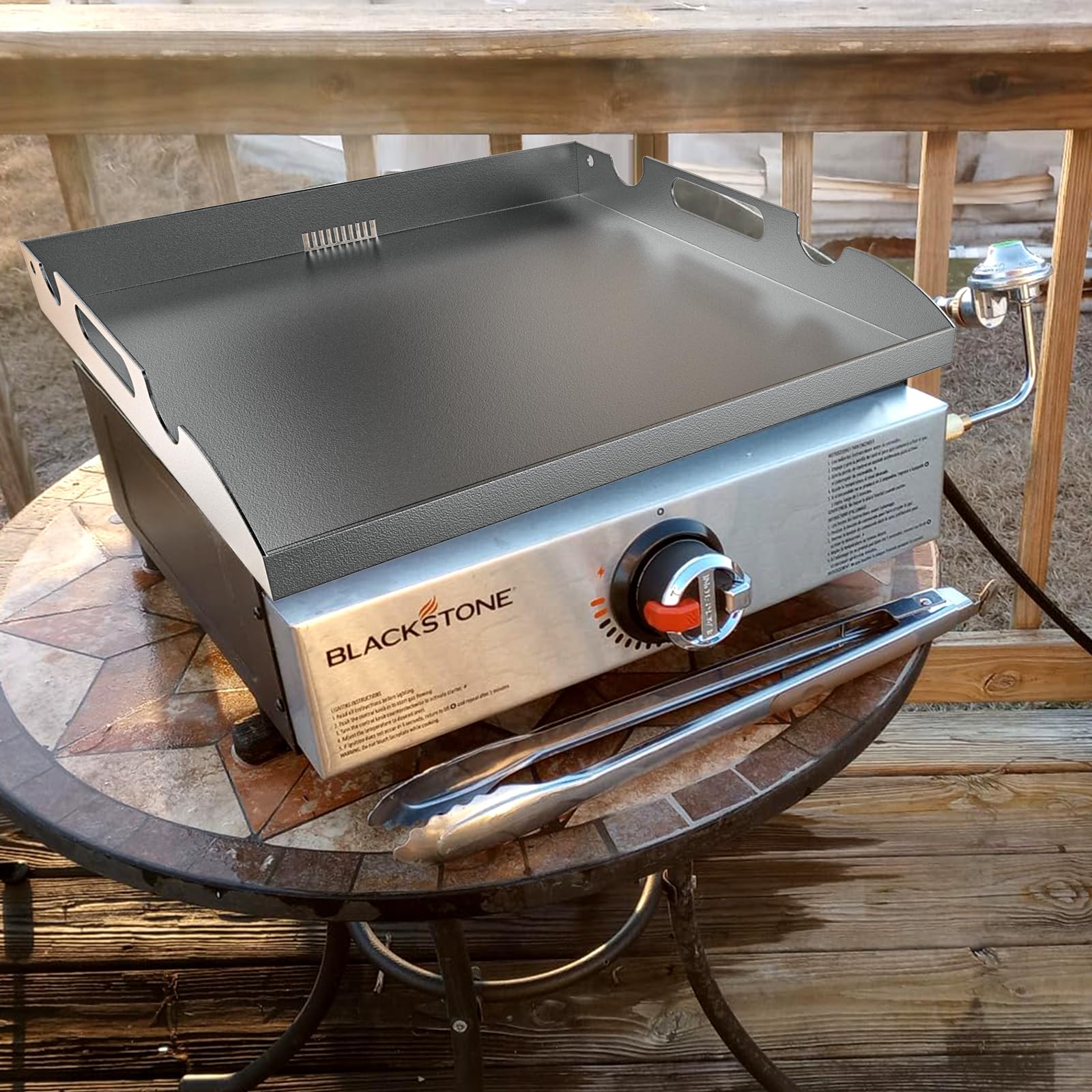 Parrilla plana para Blackstone 17 pulgadas con recubrimiento en polvo de acero recubierto de acero revestido de acero con sistema de grasa trasera para Blackstone 1819 1832 1814 1650 1945 6