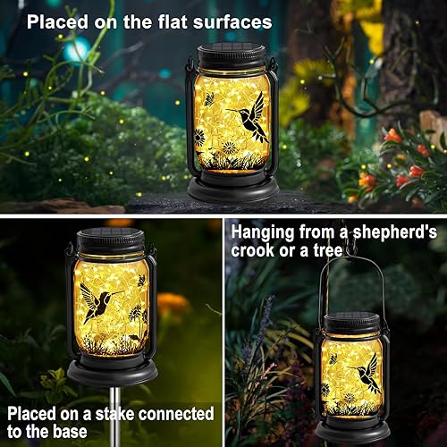 Miniatura 3 de Paquete de 2 linternas solares de colibrí para exteriores, regalos de cumpleaños para el día de la madre para mujeres, mamá, abuela, tarro de