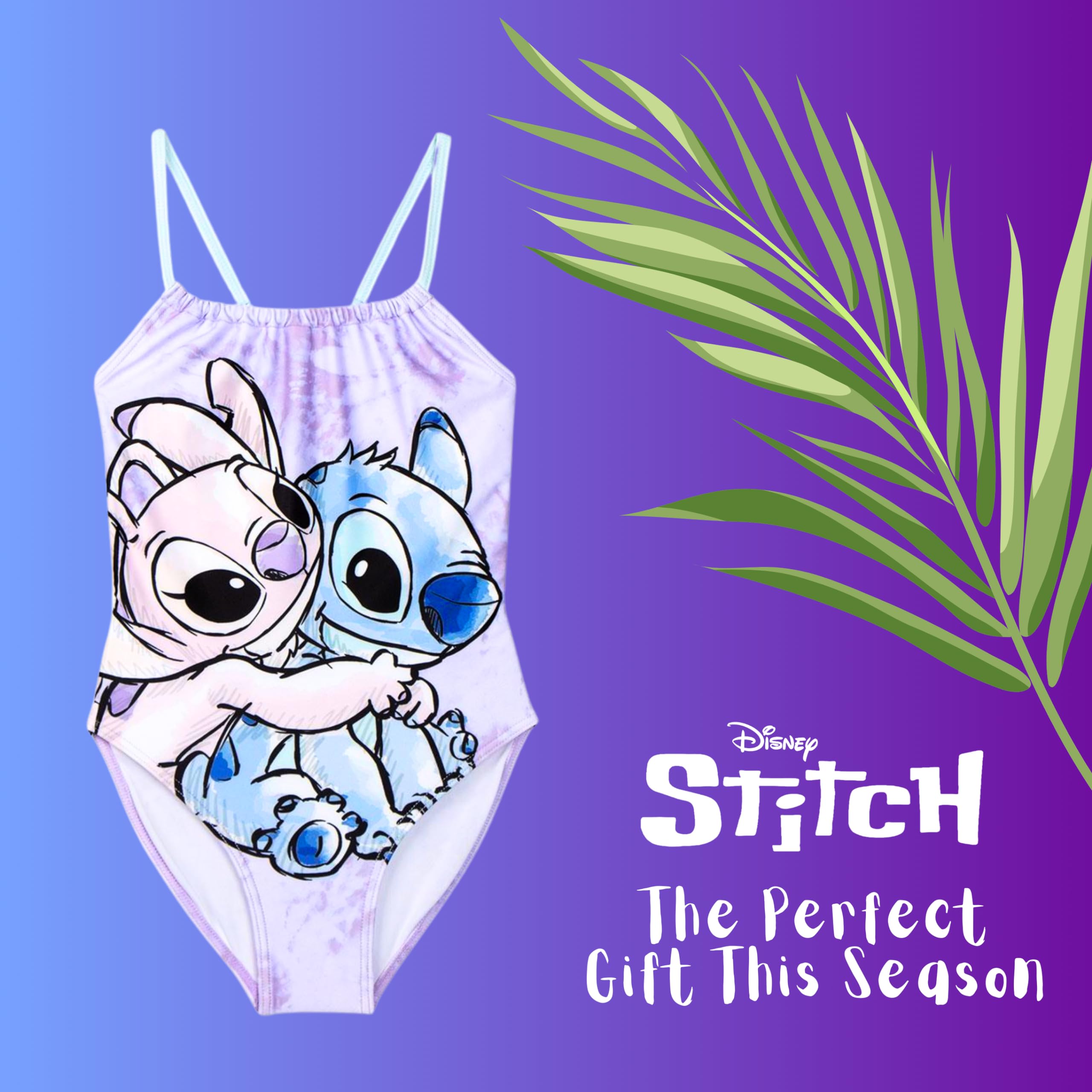 Disney Stitch Costume da Bagno per Ragazza, Design Stitch e Angel Costume Intero da Bagno per Ragazze e Bambina, Taglie 5 a 12 Anni