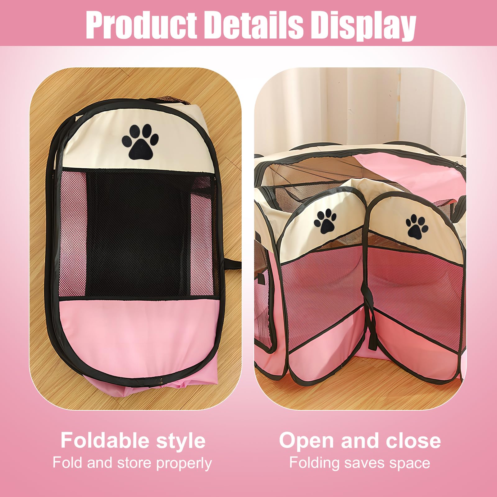 Foldable Pet Playpen, Portable Dog Cat Play Pen Indoor Outdoor Pet, Fence Breathable Mesh Pet, Soft Cage Tent, Pop-Up Design - Image 4