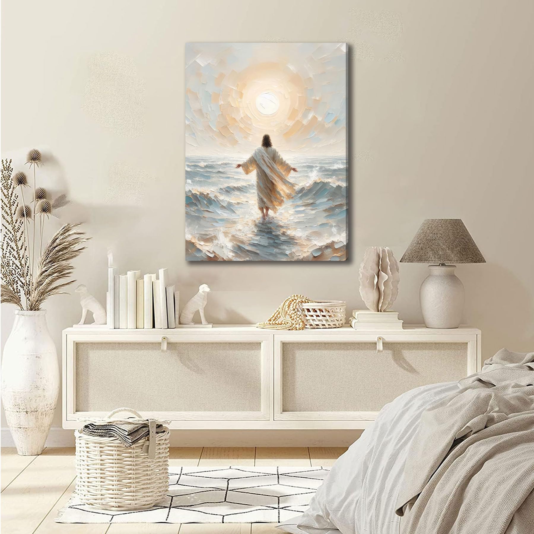 Tableau Abstrait Jésus Marchant Sur L’eau - Décoration Murale Chrétienne Spirituelle - 30x40cm - Idée Cadeau Foi