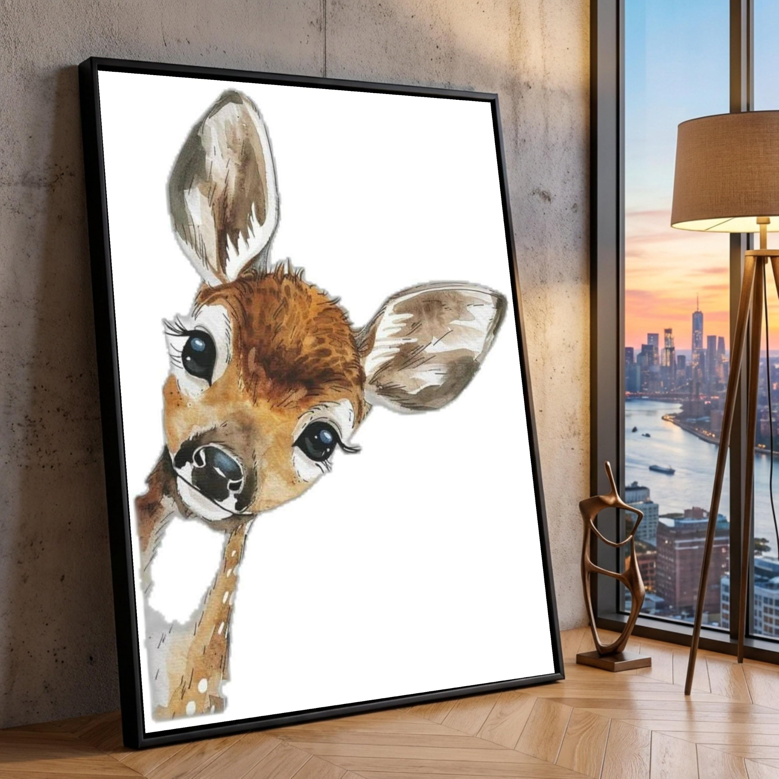 TONGYINLI Cute Baby Deer Canvas Wall Art, Woodland Animal Illustration, Bedroom Decor Prints, Wildlife Canvas Painting(70x100cm/Frameless)