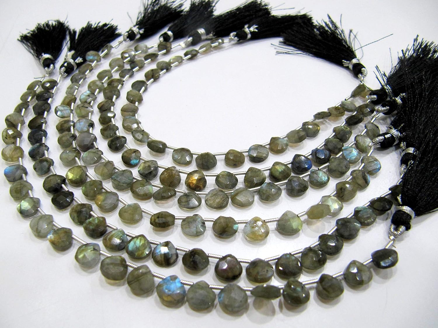 Sale Natural Labradorite Briolette Heart Shape 7 mm Beads Strand 8 inches Long, Gray Gemstone Jewelry Making Beads