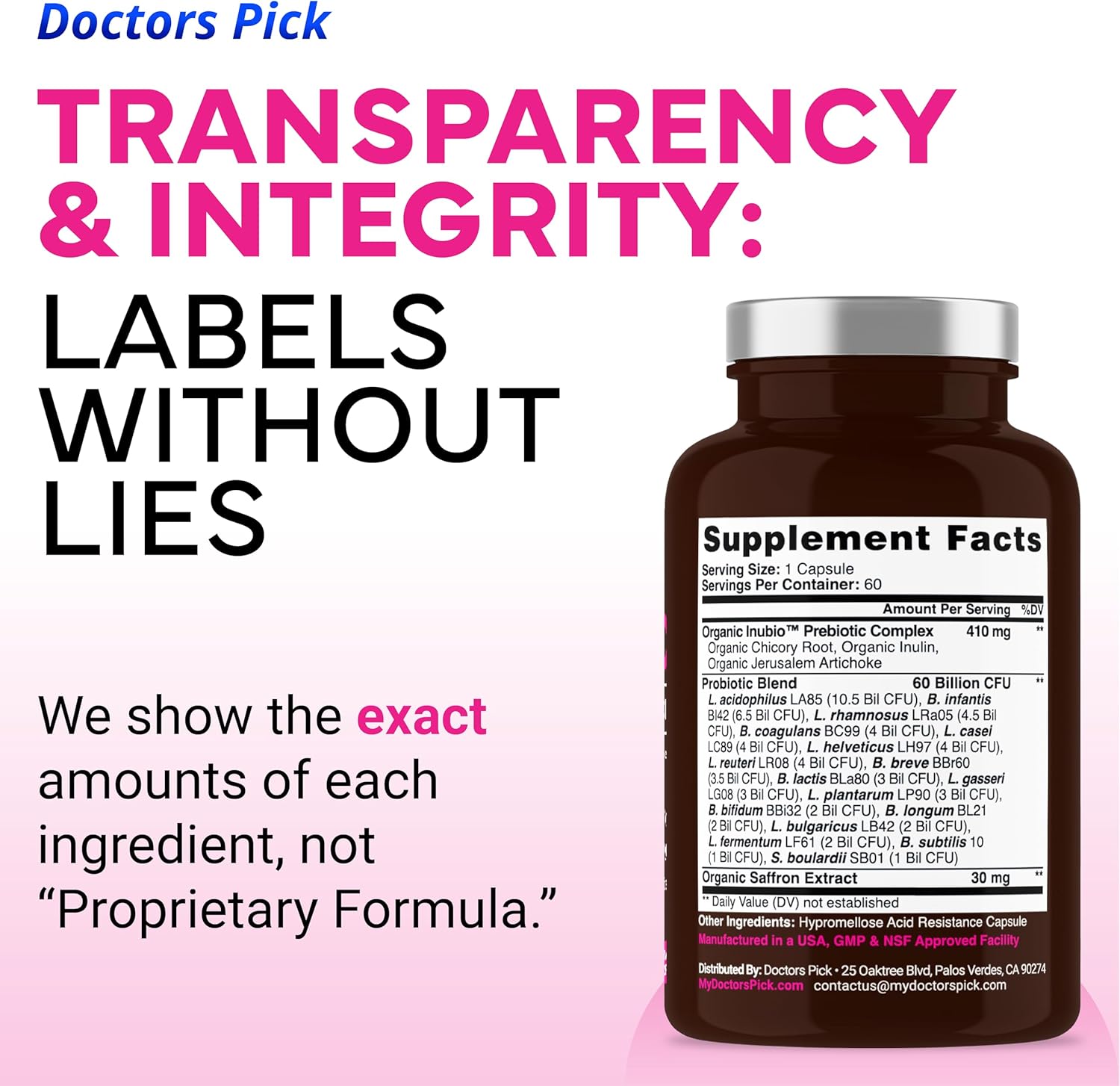 Fem Pro Probiotics for Women. 17 Clinically Effective Strains for Vaginal, Digestive & Immune Support, Urinary Tract Health, pH Balance and Mood. 60 Veggie Capsules, 2 Month Supply