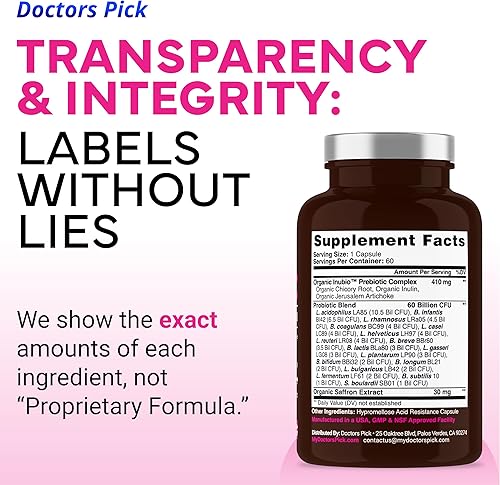 Miniatura 6 de Doctors Pick Probióticos Fem Pro para mujeres. Apoyo vaginal, digestivo e inmunológico suministro de 2 meses, 60 cápsulas vegetales, veganas