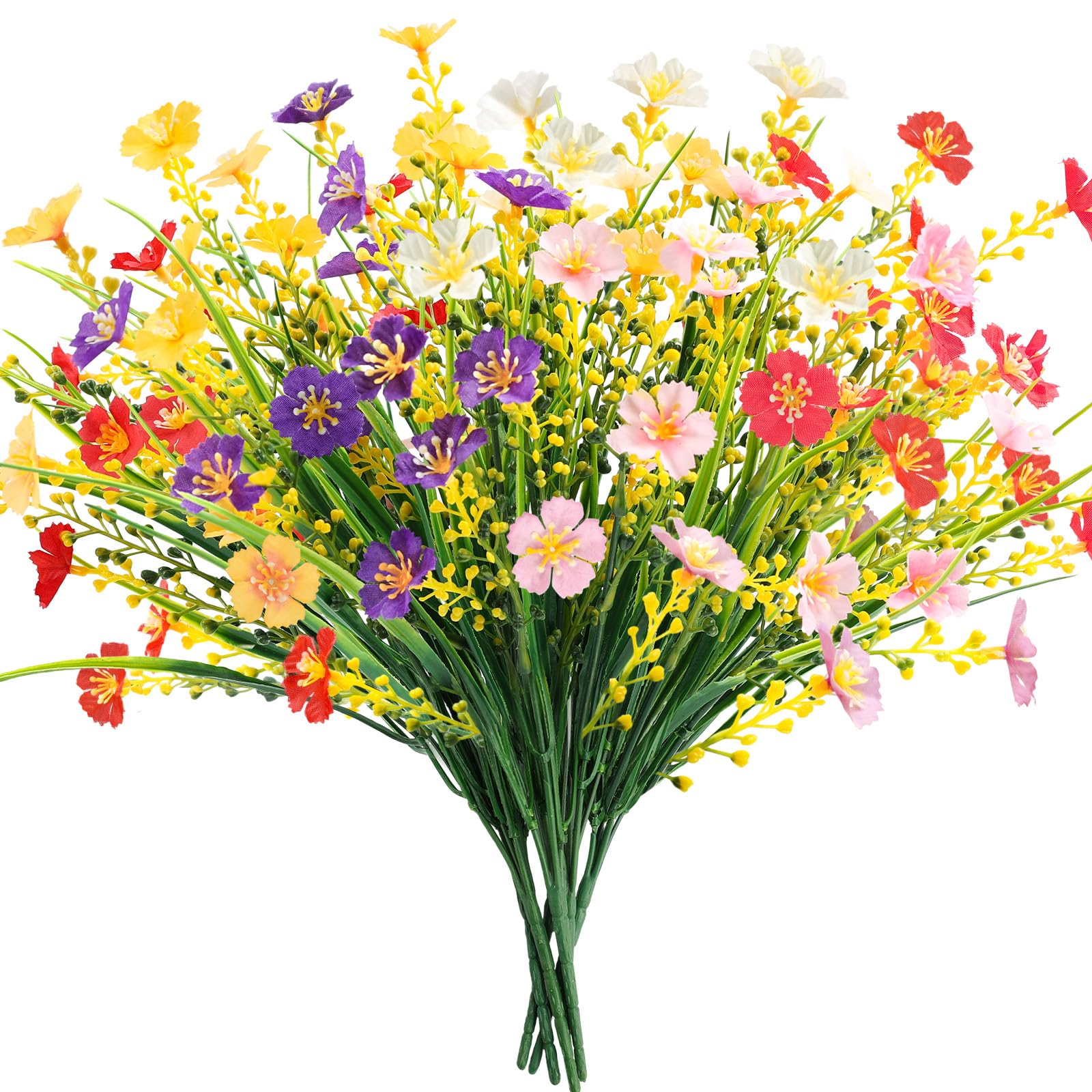 MACTING 6 Bundles Artificial Spring Flowers for Outdoors UV Resistant Fake Flowers No Fade Faux Plastic Flowers for Indoor Outside Planters Patio Garden Porch Yard Window Home Decorations(Mix Color)