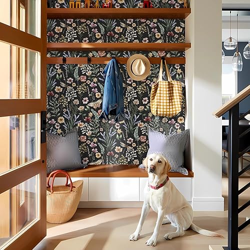 Miniatura 31 de Orainege Papel tapiz para despegar y pegar, papel tapiz floral en blanco y negro, autoadhesivo, papel de contacto floral, extraíble, decorativo