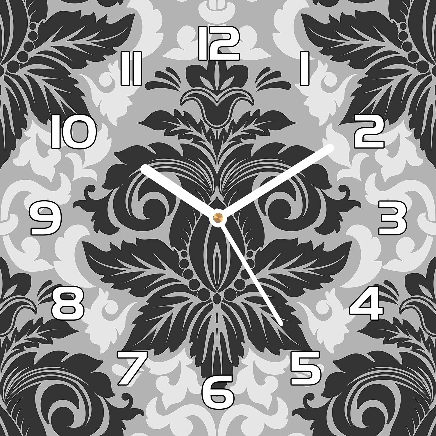 Horloge en verre 30x30 cm Vector Damask décor mural gris moderne