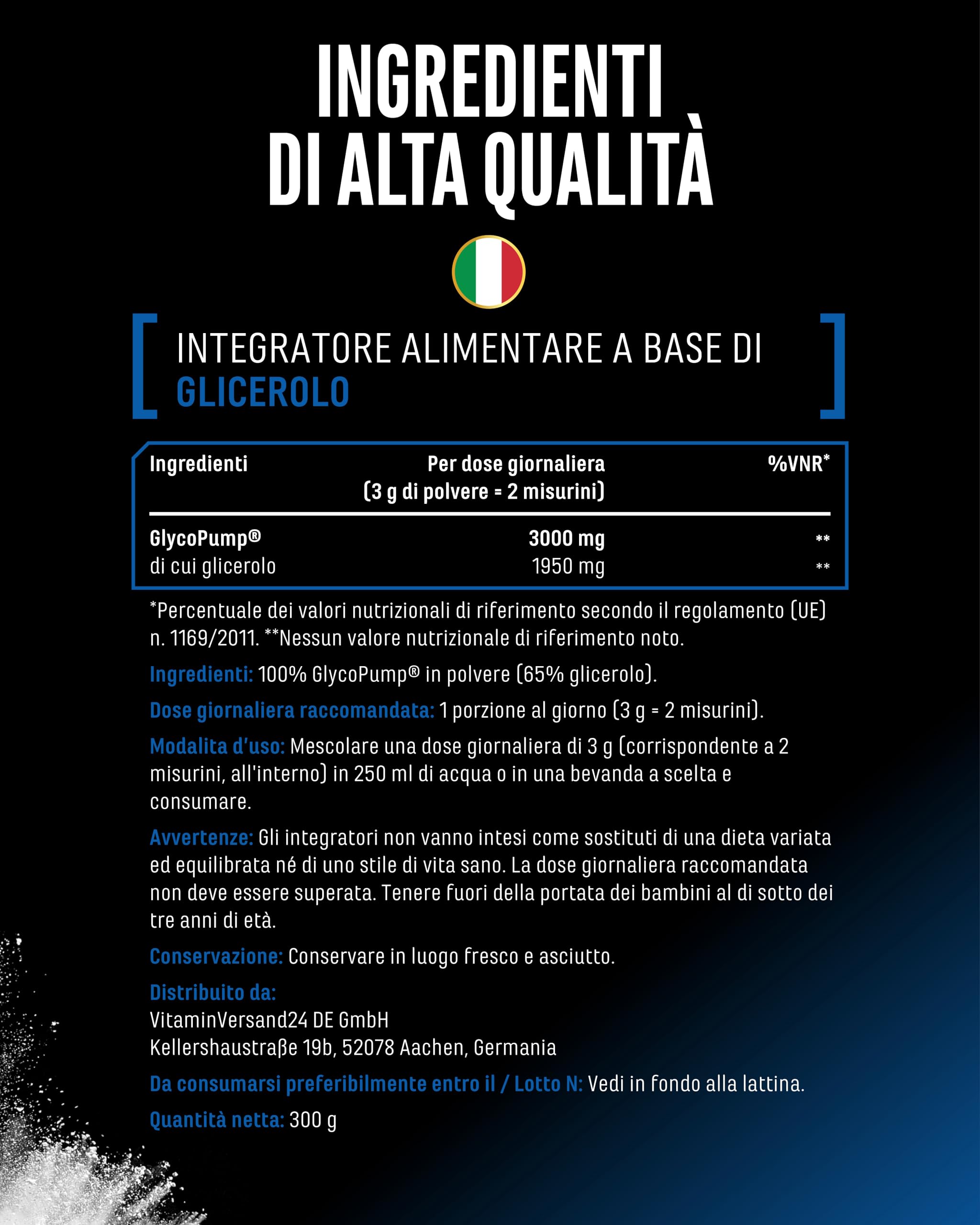 GlycoPump® 300 g - Glicerolo puro in polvere con il 65% di glicerina - Senza additivi - Insapore, vegano, adatto agli sportivi