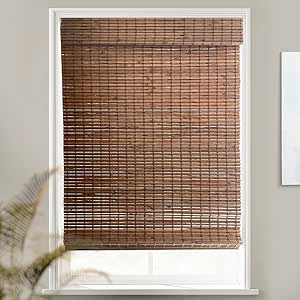 MOOD Custom Bamboo Shades | Rustic | Cordless Bamboo Roman Shades for Windows and Doors (Natural Woven) | Rustic Walnut (Great Privacy) | 32" W X 60" H