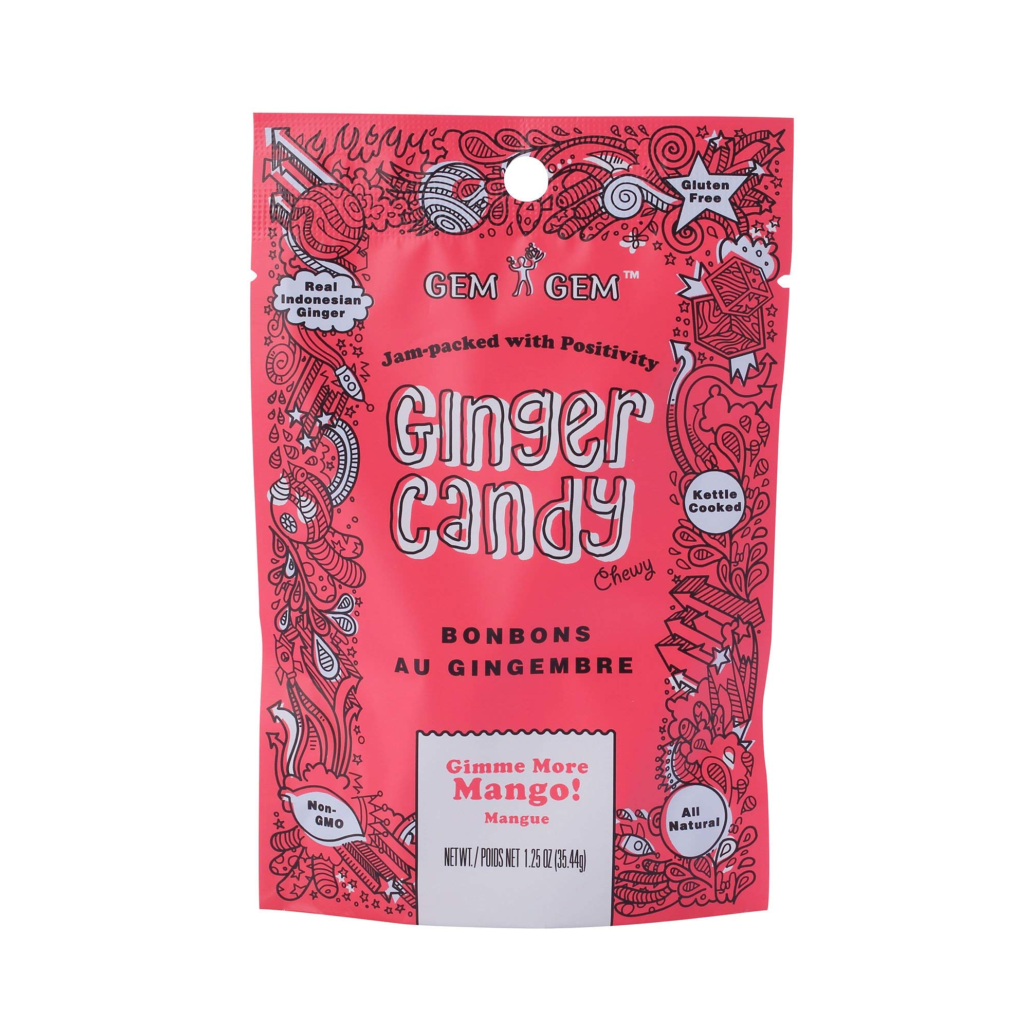 Gem Gem Just Ginger Chewy Ginger Candy 1.25 Oz Peg Bag | Nassau Candy