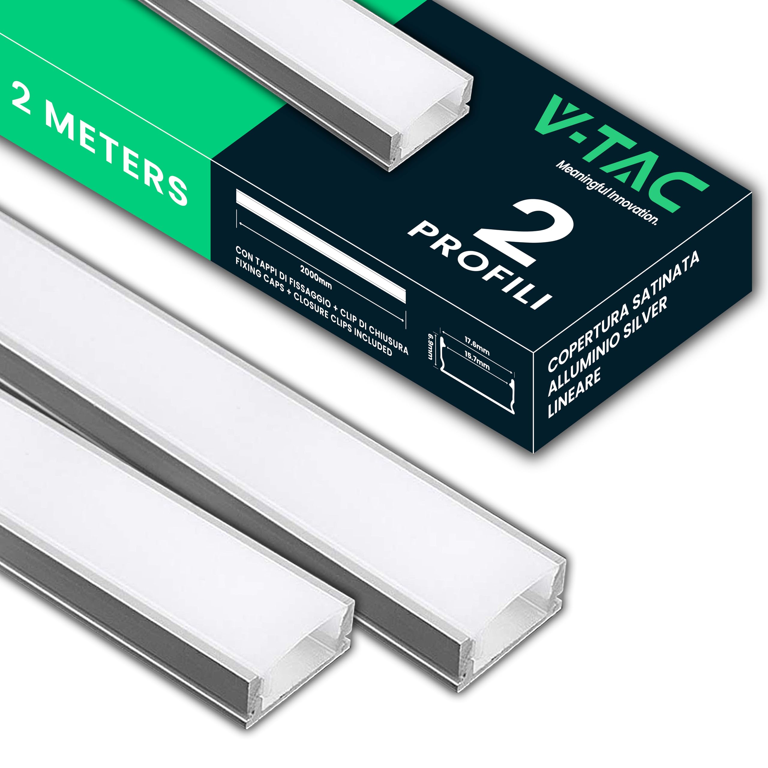 VT-8136 Profilo in Alluminio da 2m per Strisce LED V-Tac
