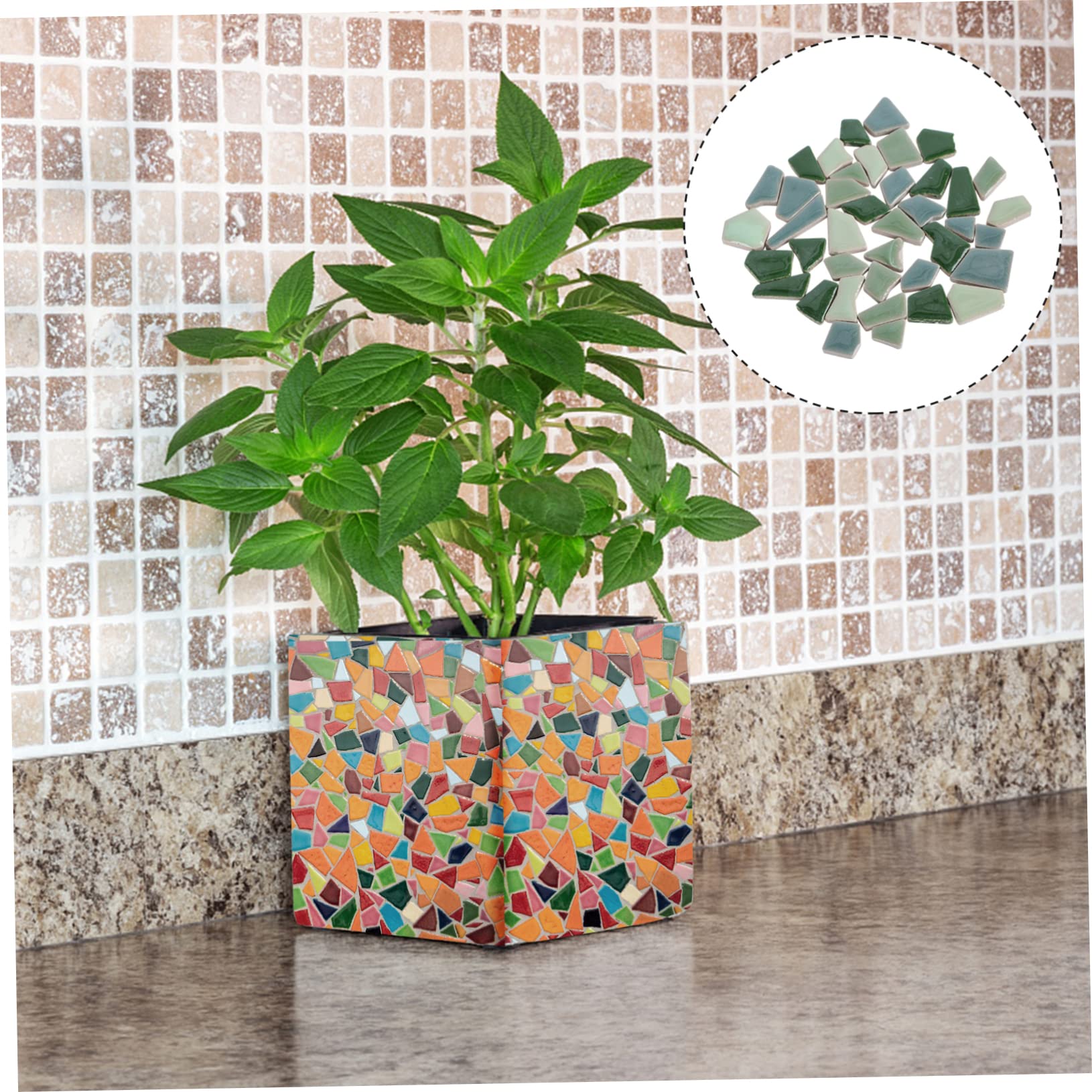 PRETYZOOM Tessere per Mosaico Fai da Te in Ceramica Smaltata 500g Pietre Irregolari Verde, Materiale Sicuro e Facile da Usare per Decorazioni Casa e Giardino