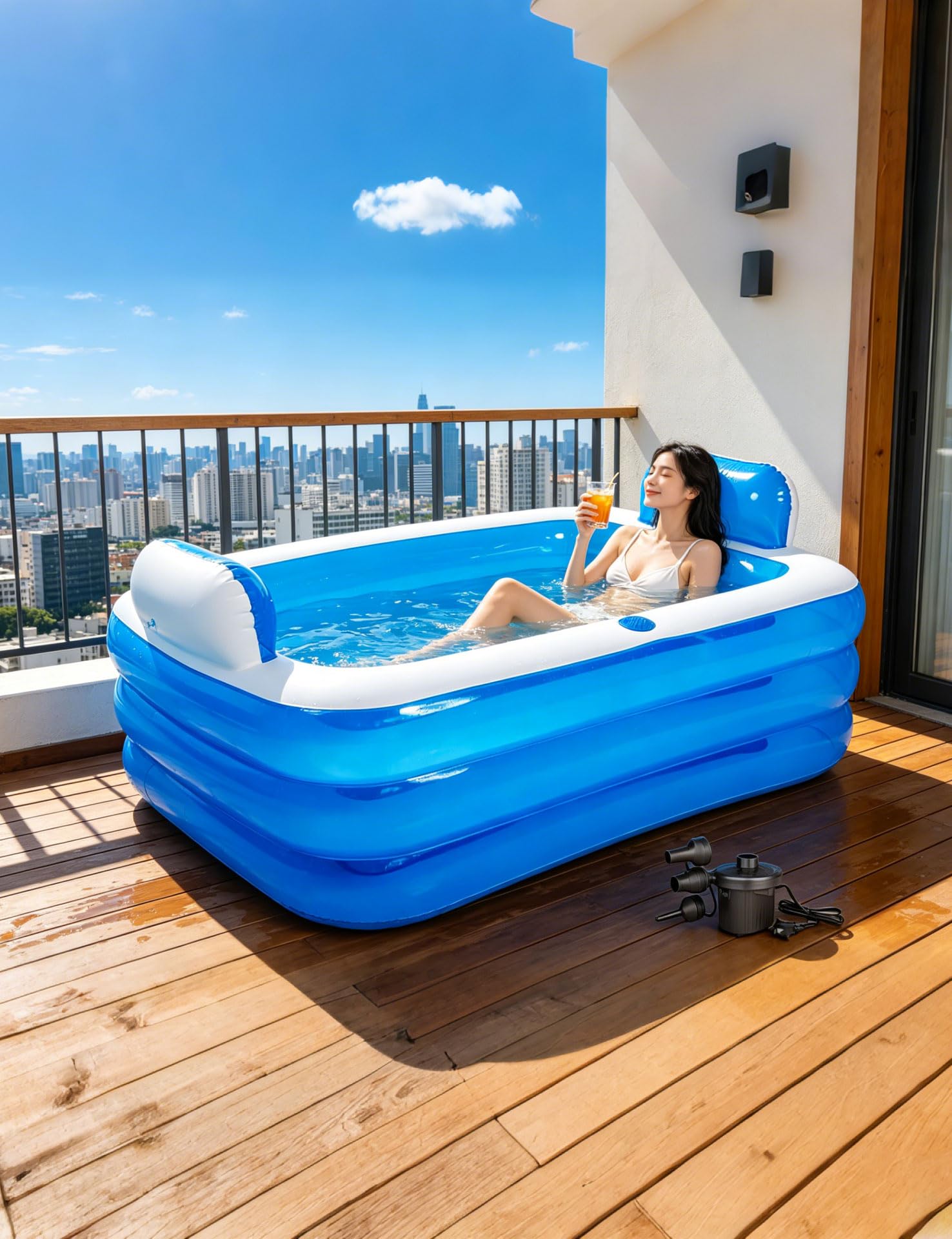 Baignoire gonflable pour adultes – Stable et étanche, baignoire SPA mobile pliable avec pompe électrique, PVC épais, idéale pour le bain de glace et la relaxation (jardin, balcon, douche)