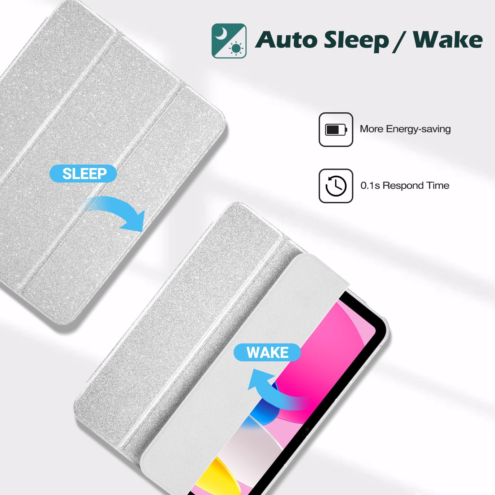 ProCase Cover iPad 11 Generazione A16 11 Pollici 2025/iPad 10 Generazione 10,9 Pollici 2022,Custodia con Portapenna Auto Sonno/Veglia -Glitter Argento