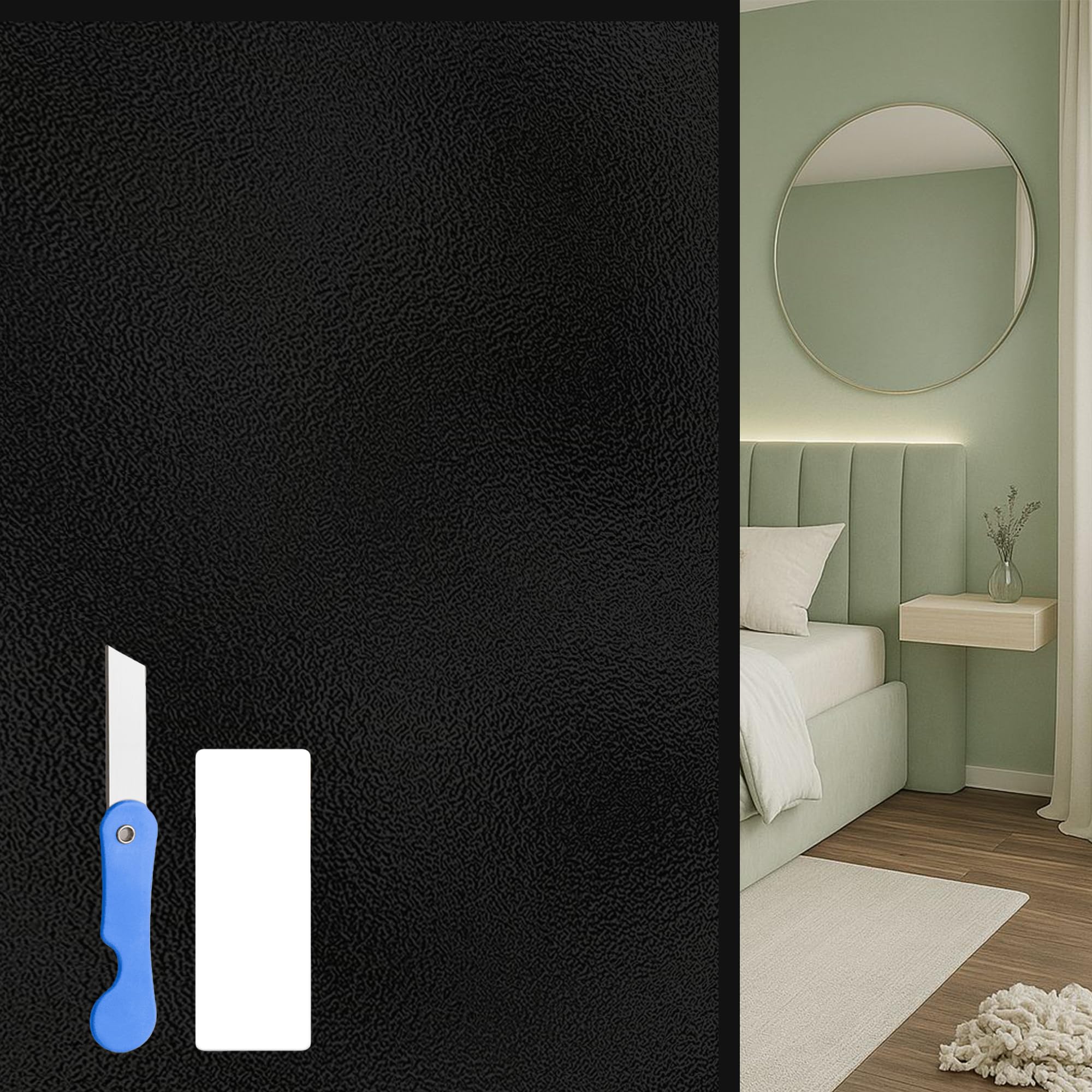 Pellicola Vetri Finestre 120 x 105 cm Controllo Del Calore Pellicola di Decorativa Anti Uv, Controllo di Calore Adatta per Bagno, Ufficio, Soggiorno, Nero