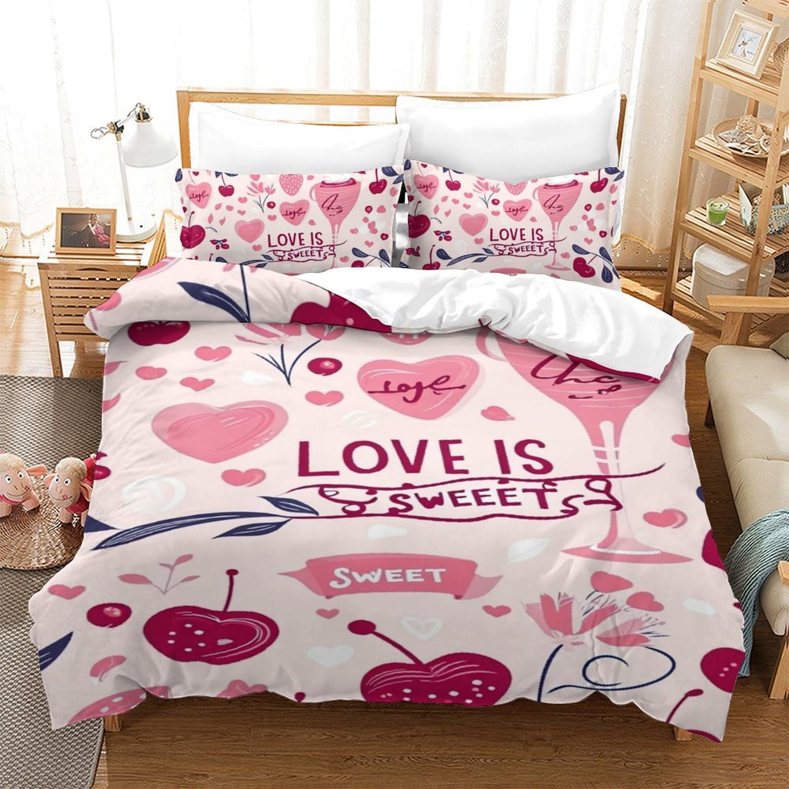 Housse de couette 3D 140x200cm en microfibre avec ses 2 taies d'oreiller lit simple