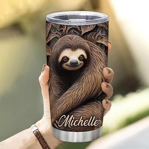 Miniatura 5 de Hyturtle Regalos personalizados para los amantes de los perezosos  Vaso de acero inoxidable con nombre personalizado en 2D impreso con perezoso de