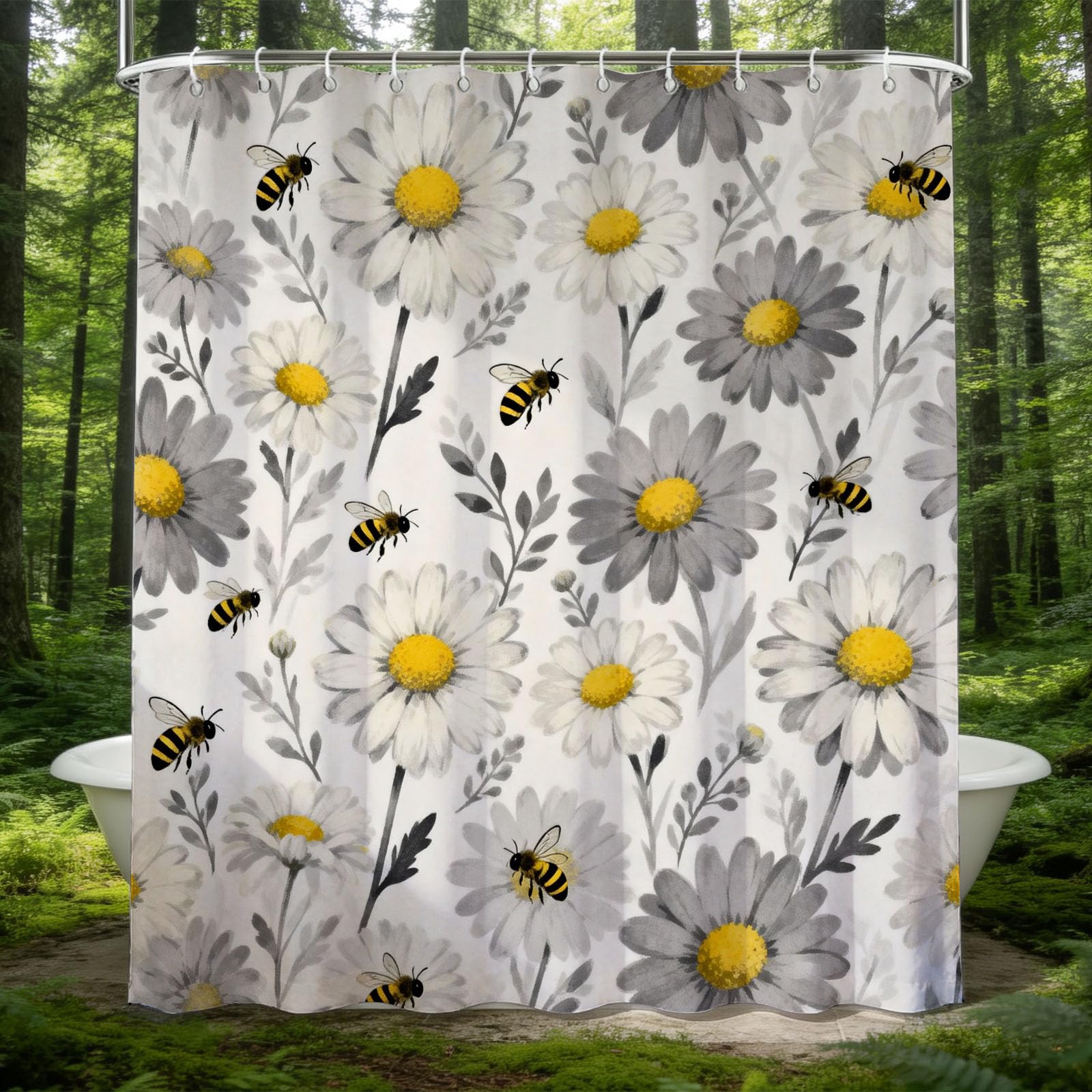 Hongduo 3D Watercolor Flowers Shower Curtain for Stalls Bathtubs Rural Style Bathroom Decor Shower Curtain Set Polyester Fabric Waterproof 180x200cm/71X79 Inch with Hooks