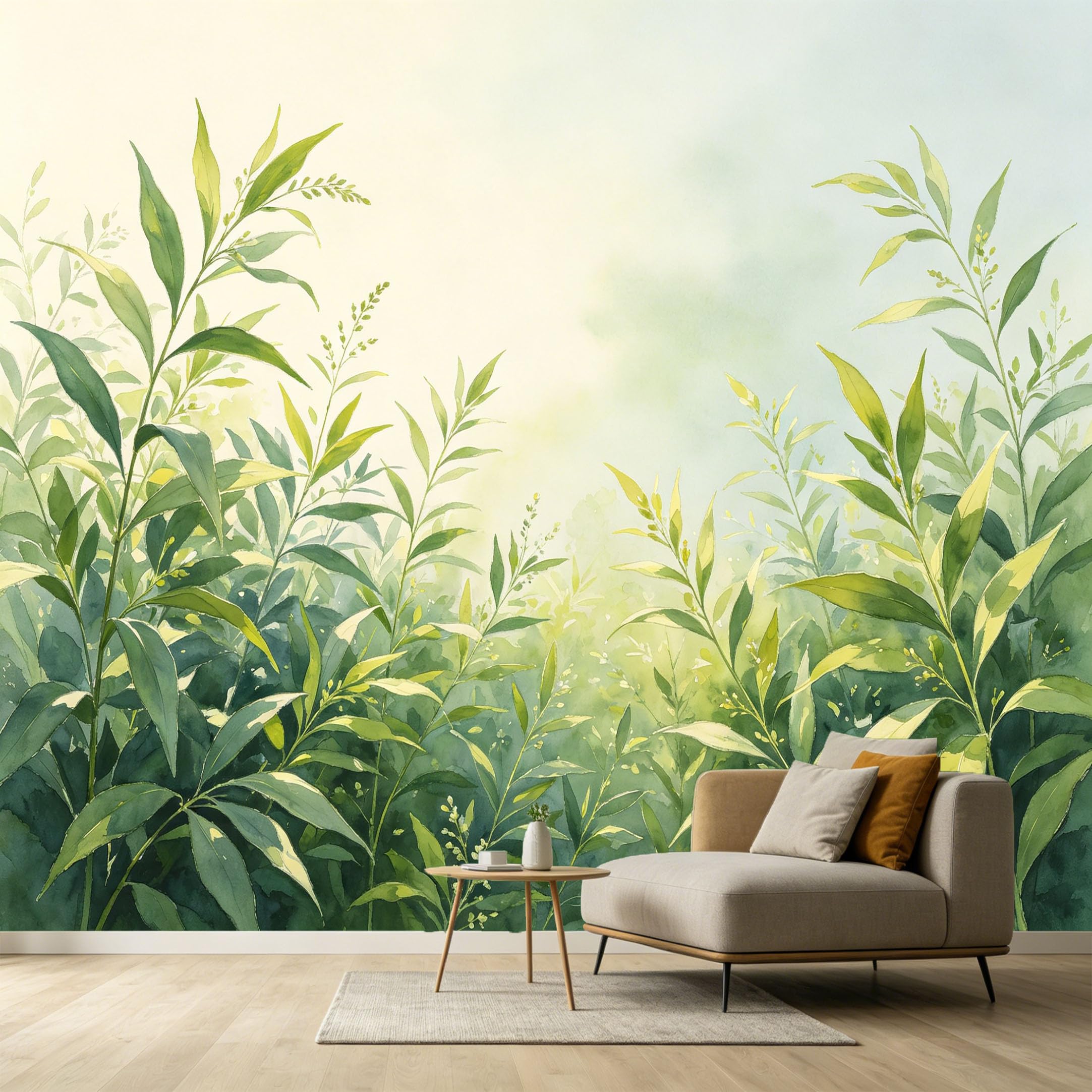 Custom Size Wall Murals Botanical Watercolor Green Leaves Foliage SelfAdhesive Wall Fabric Removable Large Wallpaper for Photo Living Room Interior Decor 168