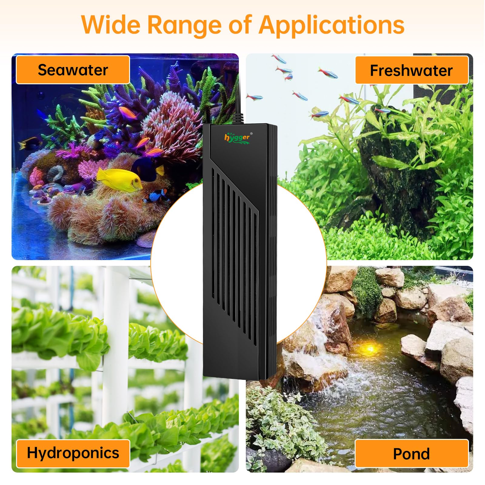 hygger - Calentador de acuario con driver de temperatura inteligente, 500 W para calentador sumergible de tanque de peces de 66 a 135 galones con sistema de calentamiento automático para agua dulce