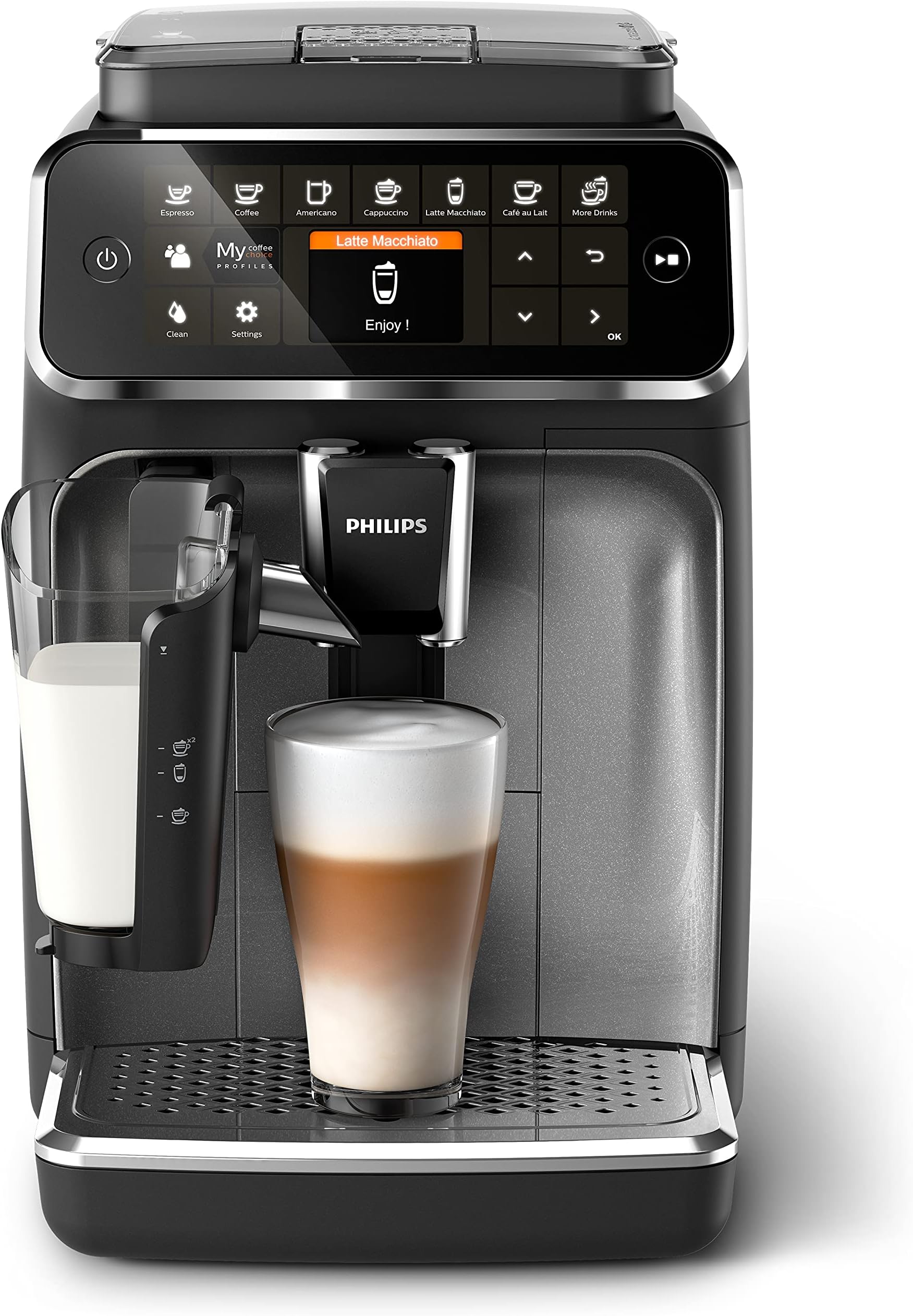 Bean-to-Cup Espresso Machine - LatteGo Milk Frother, 8 Coffee Variaties, Intuitive Display, Black (EP4346/70)