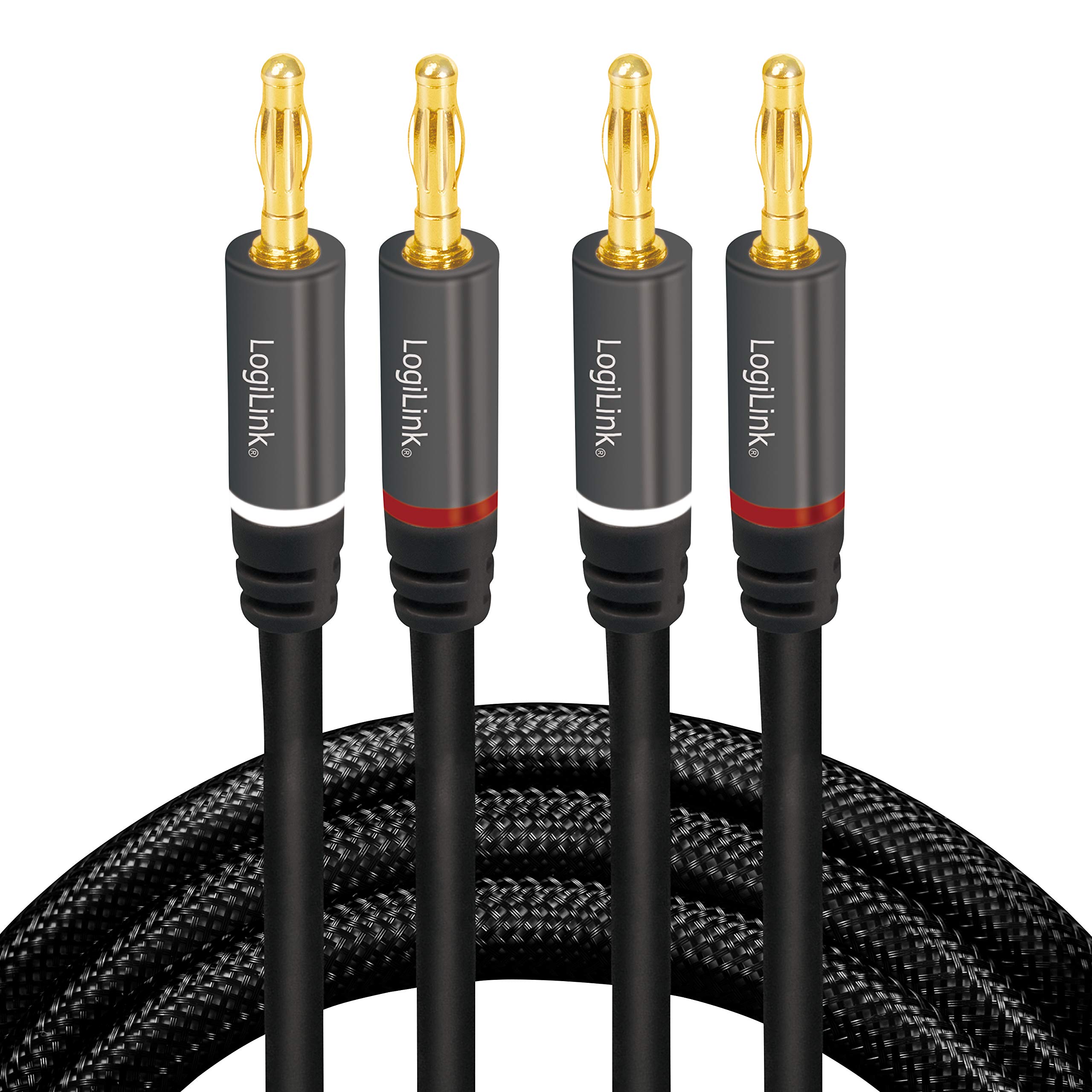 LogiLink - 2 connettori a banana con contatti dorati 5m Nero