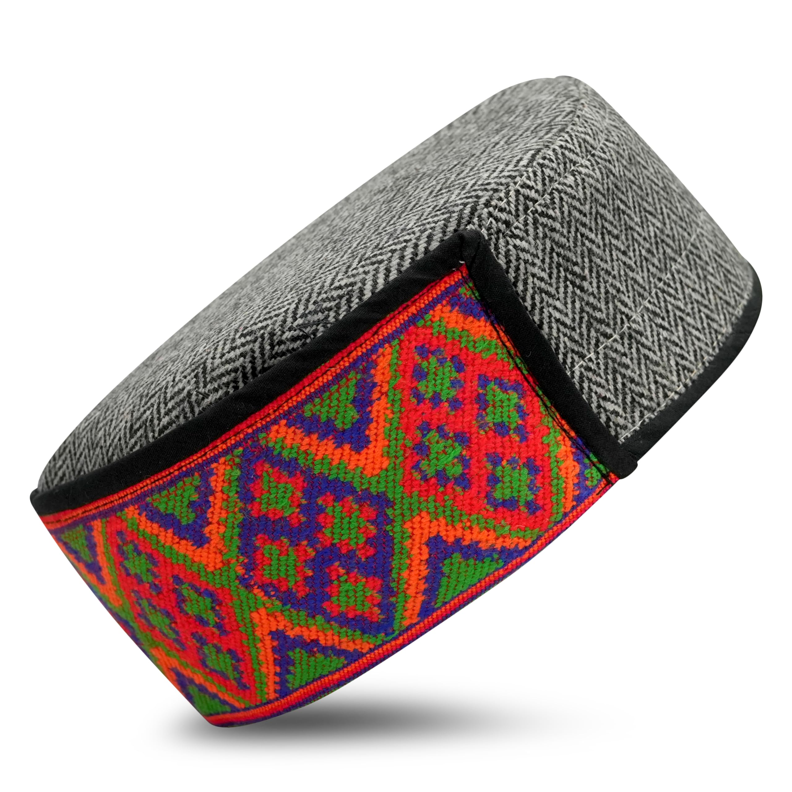 Kullu Cap for Men | Himachali Traditional Cap | Warm Jute Winter Cap with Embroidered Band | Handcrafted Kullu Topi | Free Size Woolen Cap for Men & Women Multicolour-image-41