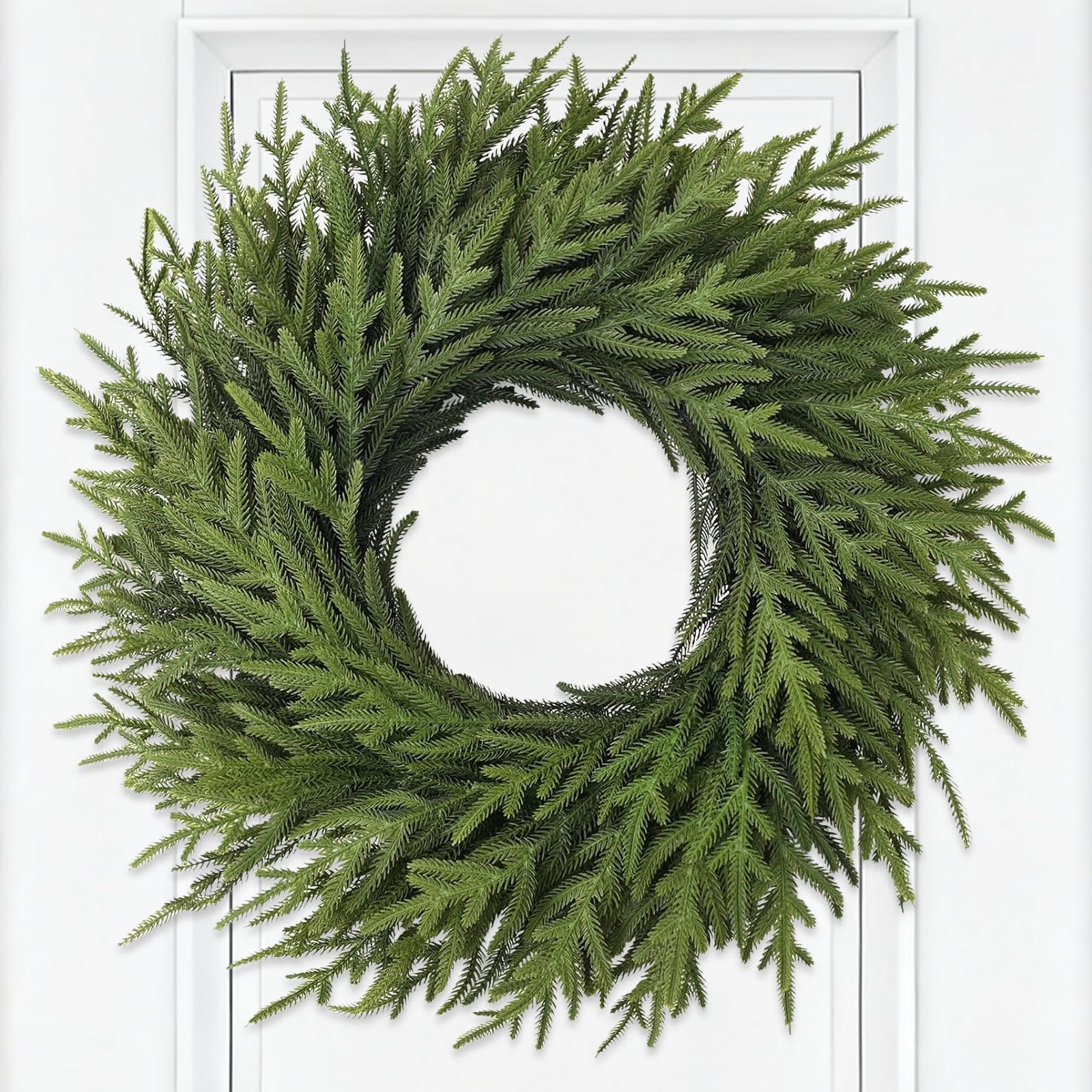 Christmas Wreaths 26" Norfolk Pine Wreath for Front Door, Artificial Christmas Wreaths Faux Green Fake Pine Needles Wreath for Front Door Wall Windows Indoor Outdoor Christmas Decor