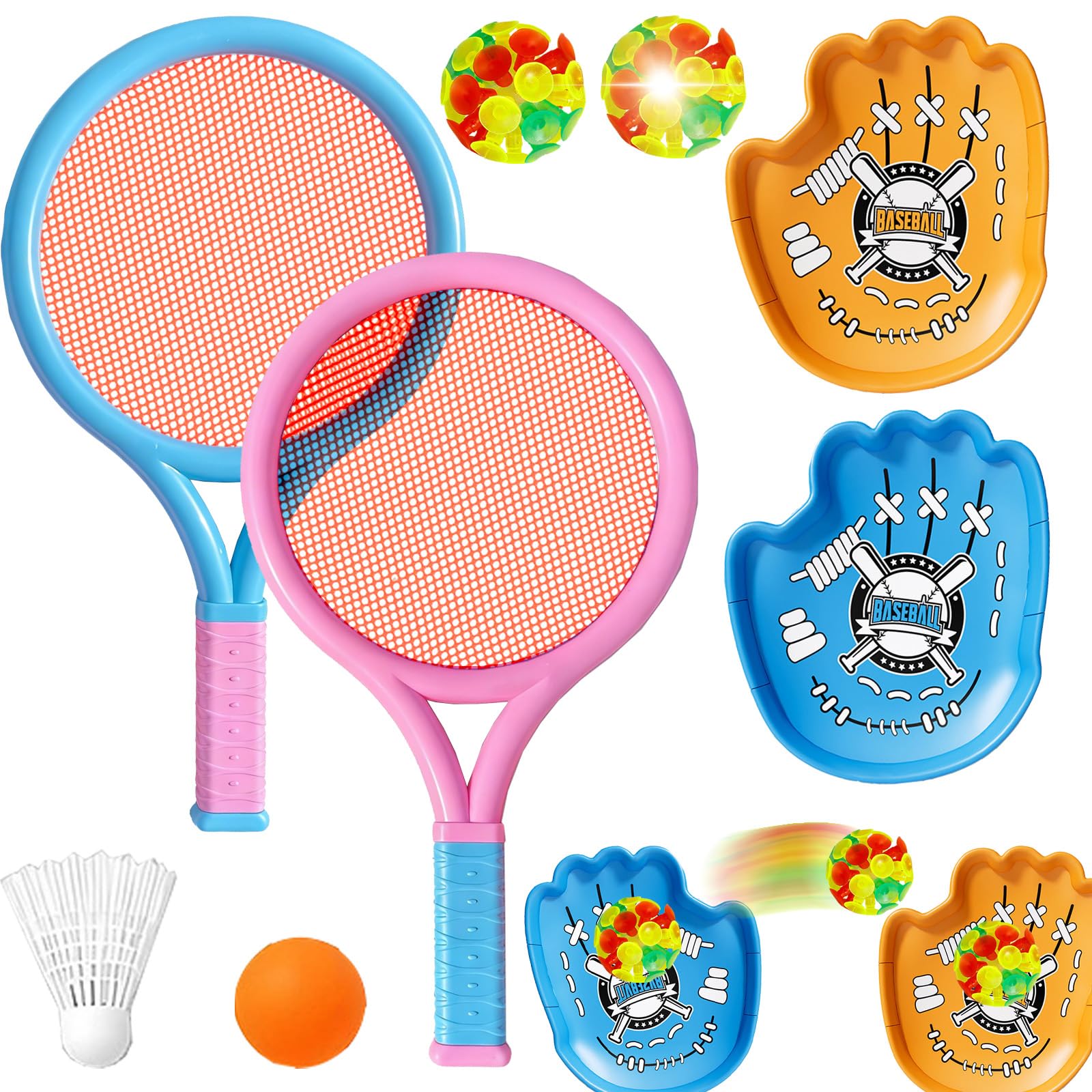 Juego de bádminton 3 en 1 dinosaurio raqueta tenis 6 tipos pelotas deportes aire libre interior