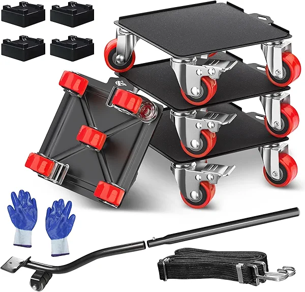 Furniture Dolly with 5 Wheels & Furniture Sliders Lifter Set, Heavy Duty Furniture Movers for Moving Heavy Furniture and Appliances, 2000 Lbs Capacity, 360° Rotating Wheels & Side Brake