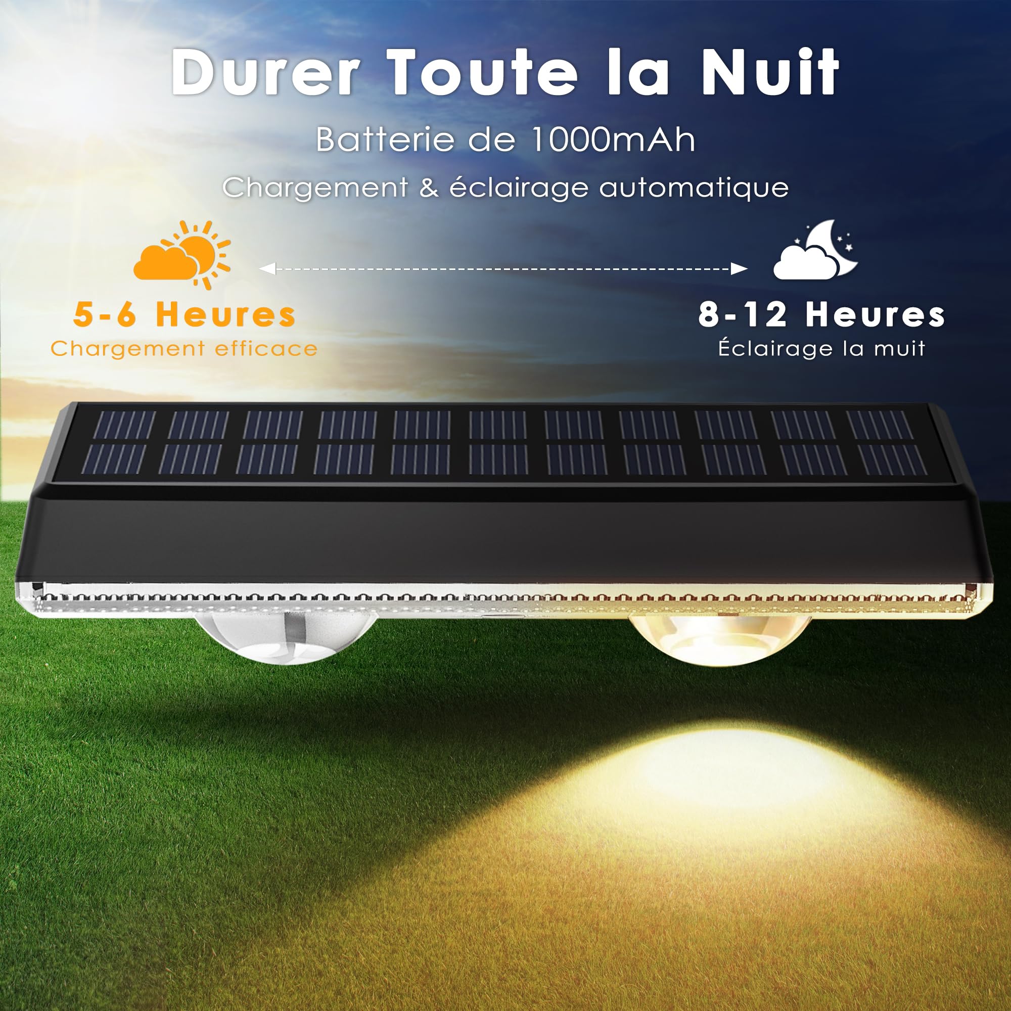 Applique Murale Extérieur Solaire Étanche IP67, 8 Unité Lumiere Solaire Exterieur Blanc avec 3 Modes Lampe Solaire Exterieur Puissante pour Cour, Jardin et Clôture