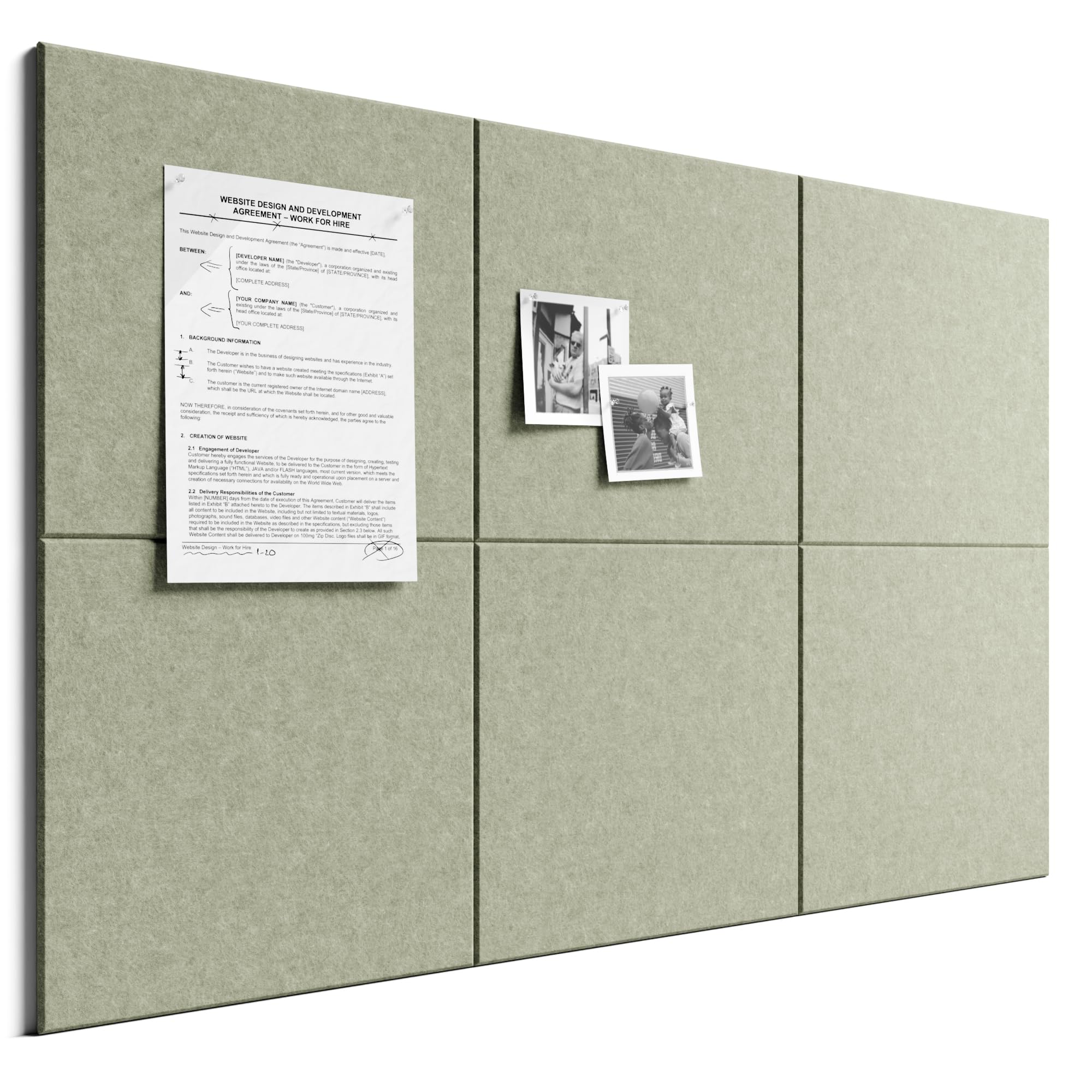 Bumusty Large Cork Board 36"x24" Alternative - 6 Pack Felt Wall Tiles with 40 Safe Removable Adhesive Tabs, 30 Pushpins, Cork Boards for Walls Pin Board Notice Board Office Decor-Sage — image 1