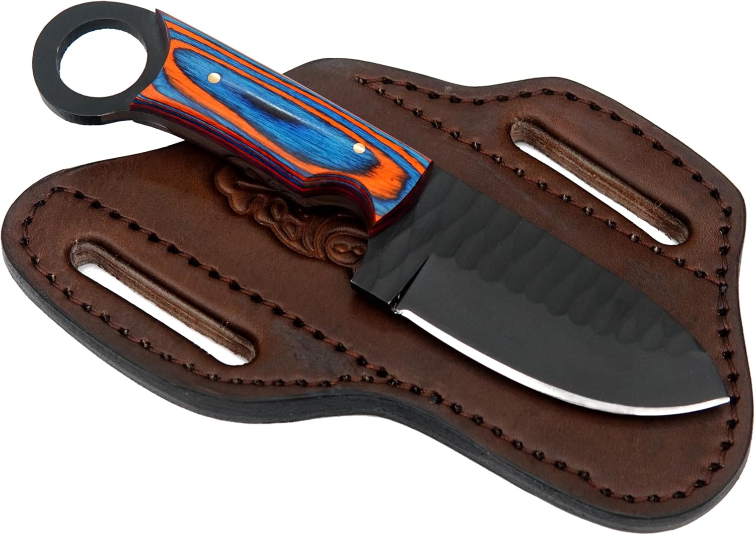 Horizontal Carry Knife - 7.5 Inch EDC Fixed Blade Knife with Sheath - 1095 High Carbon Steel Blade for Camping, Hunting & Tactical Use - Full Tang Bushcraft Knives with Wooden Handle