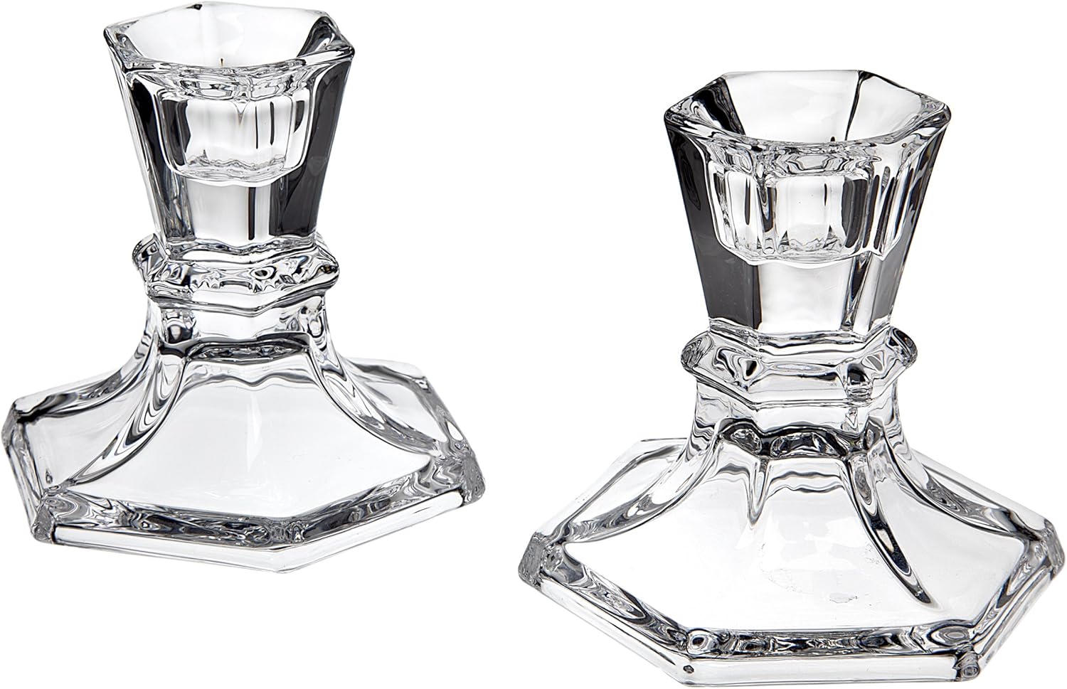 Godinger Silver Art Set of 2 Hexagon Crystal Candle Stick Holders