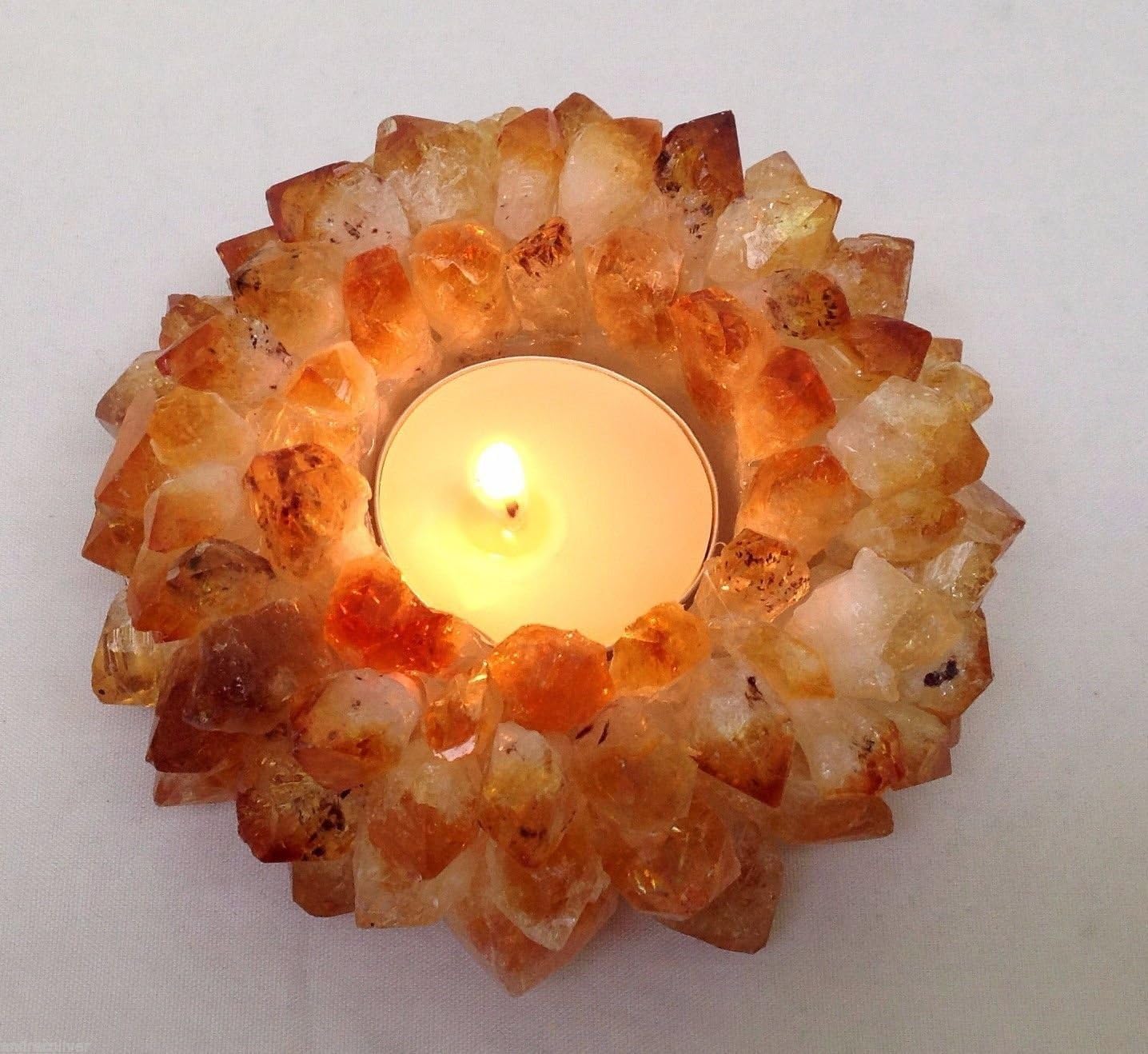 Natural Citrine Crystal Gemstone TeaLight Candle Holder Reiki Energy Healing
