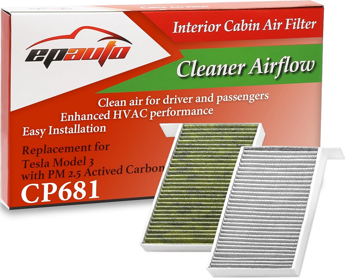 EPAuto CP681 (1107681-00-A) Premium HVAC Cabin Air Filter with Activated Carbon, Replacement for Tesla Model 3 (2017-2025), Model Y (2020-2025)