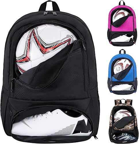 Miniatura 7 de Himal Outdoors Bolsa de fútbol para fútbol, mochila para fútbol, voleibol y balonmano, bolsa deportiva con tacos separados y soporte para pelota